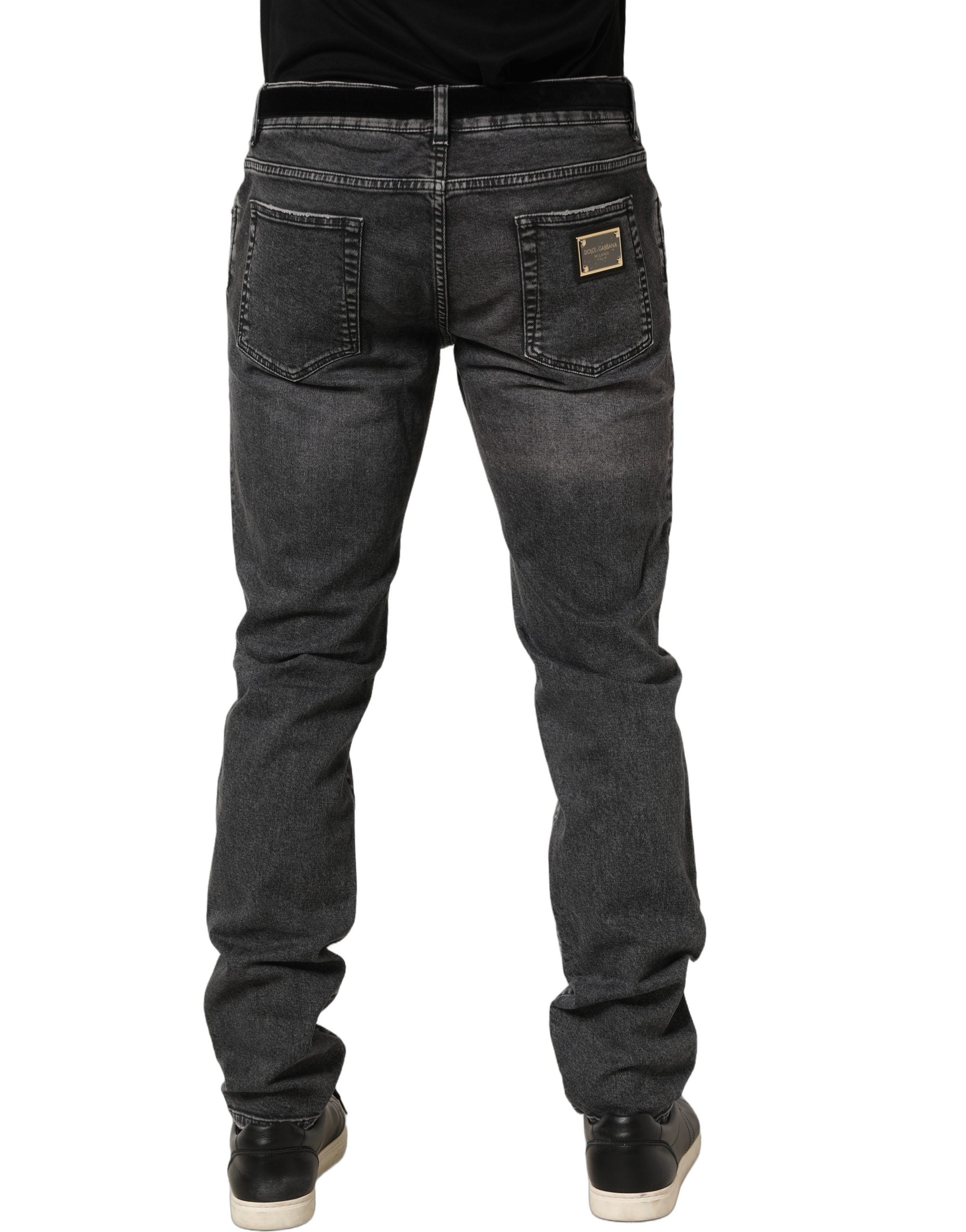 Dolce & Gabbana Dark Grey Distressed Mid Waist Denim Men's Jeans (Pre-Owned)