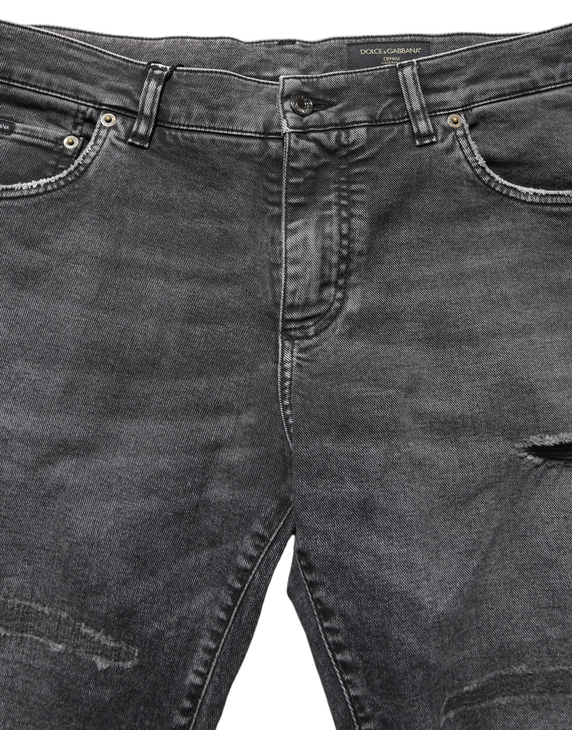 Dolce & Gabbana Dark Grey Distressed Mid Waist Denim Men's Jeans (Pre-Owned)