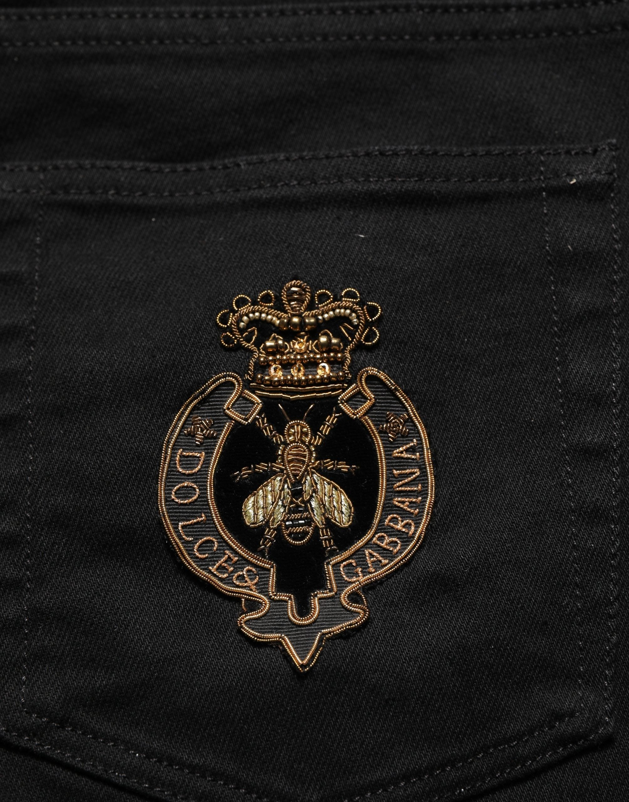 Dolce & Gabbana Black Heraldic Embroidered Skinny Denim Men's Jeans