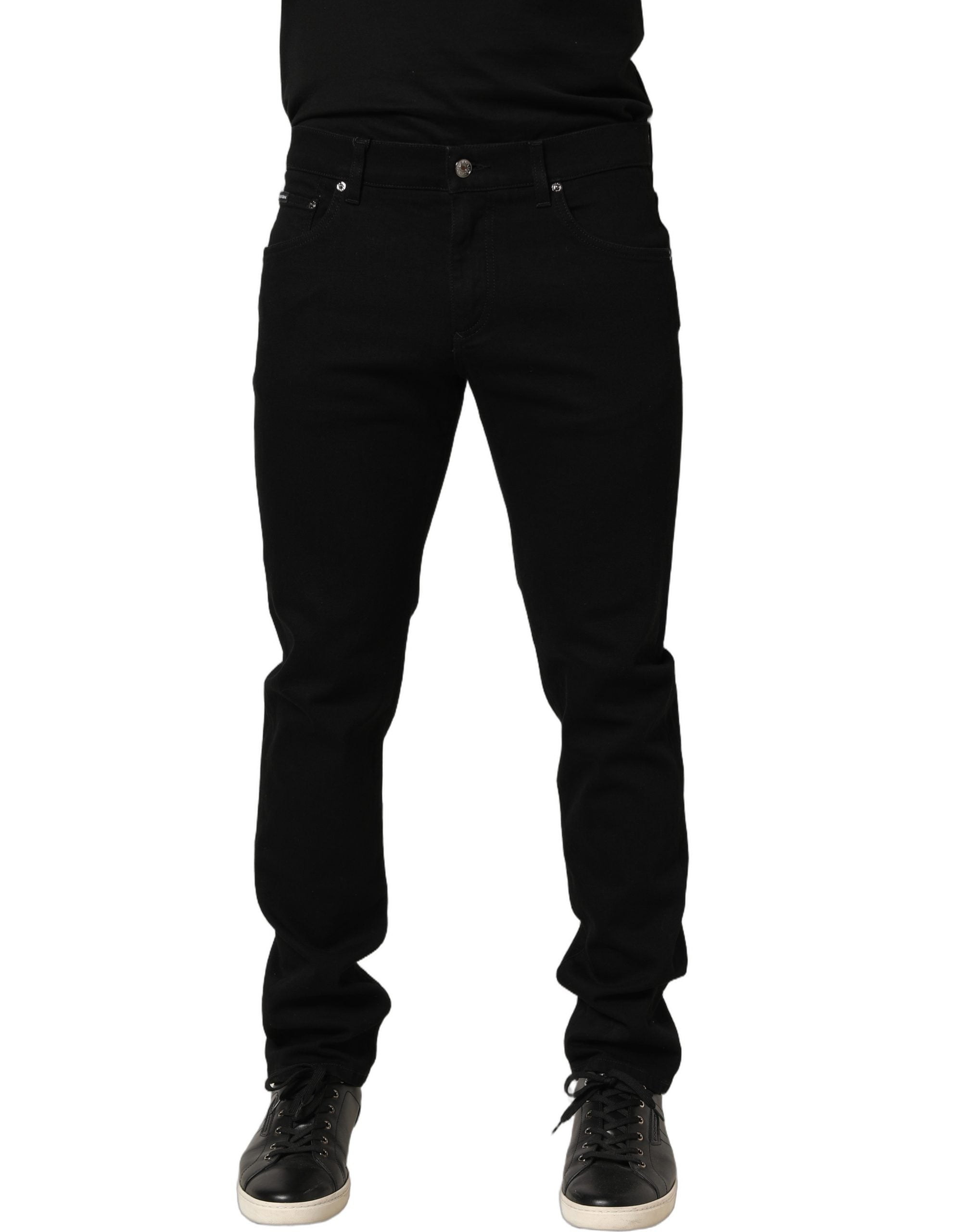 Dolce & Gabbana Black Heraldic Embroidered Skinny Denim Men's Jeans