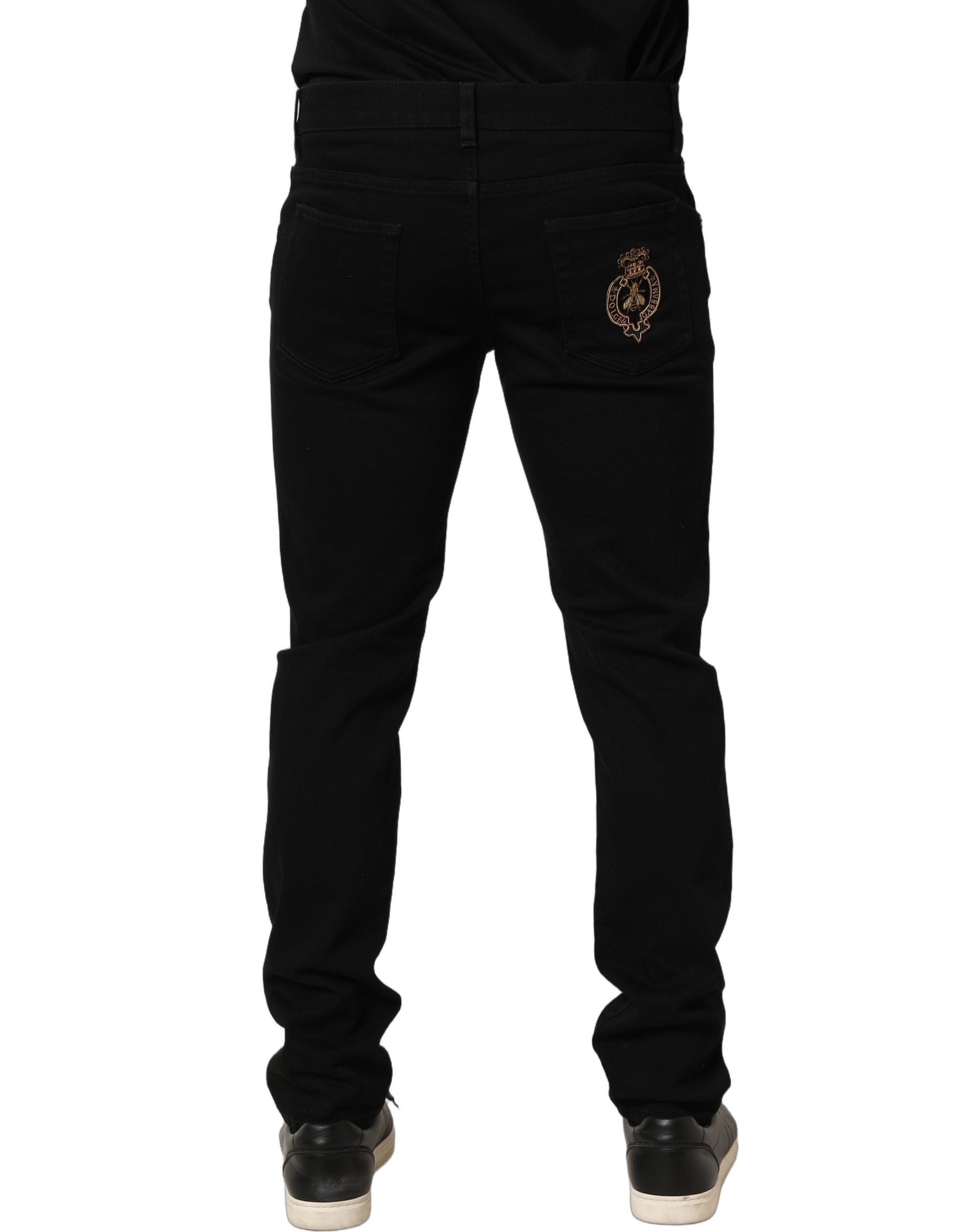 Dolce & Gabbana Black Heraldic Embroidered Skinny Denim Men's Jeans