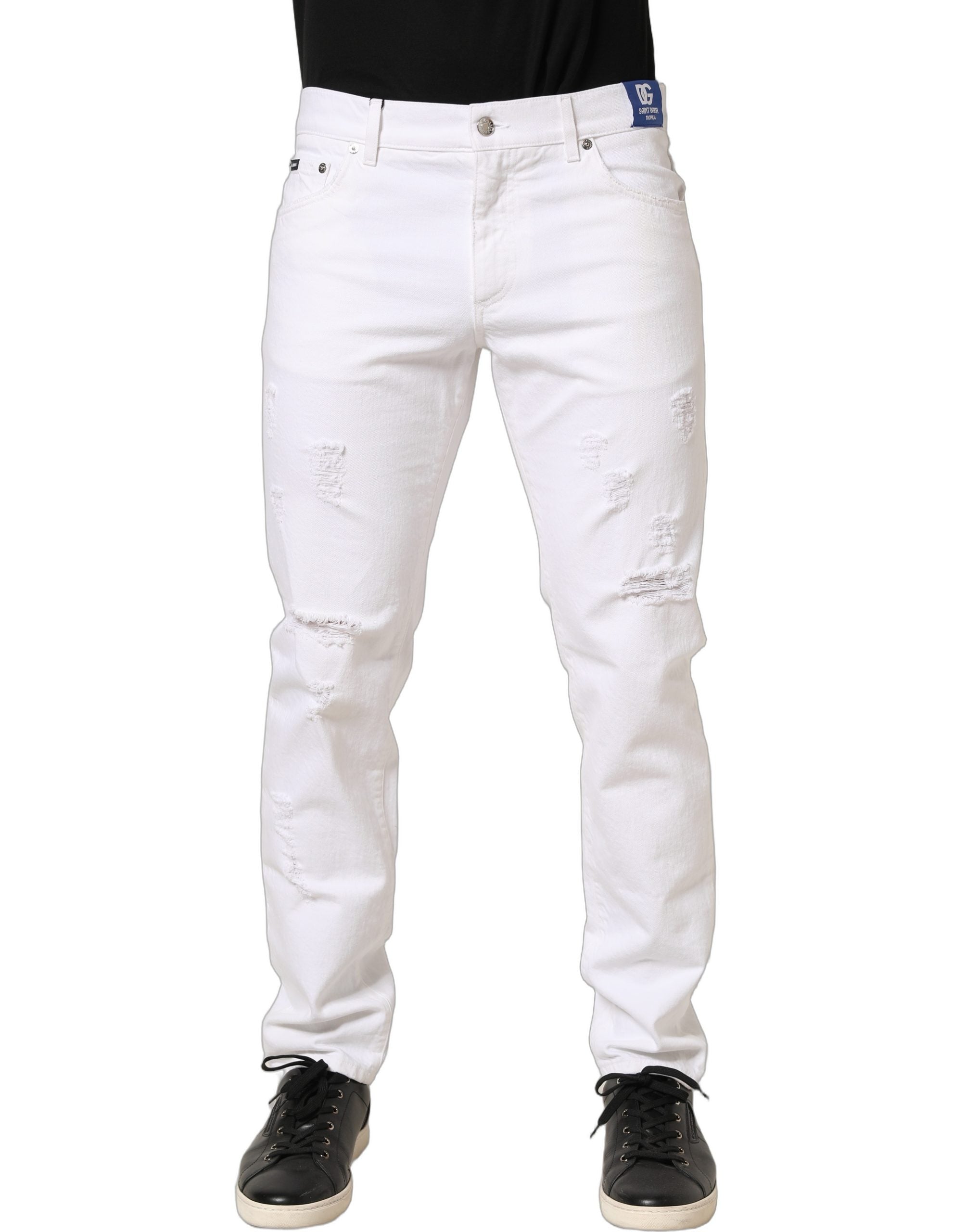 Dolce & Gabbana White Cotton Ripped Slim Fit Men Denim Men's Jeans