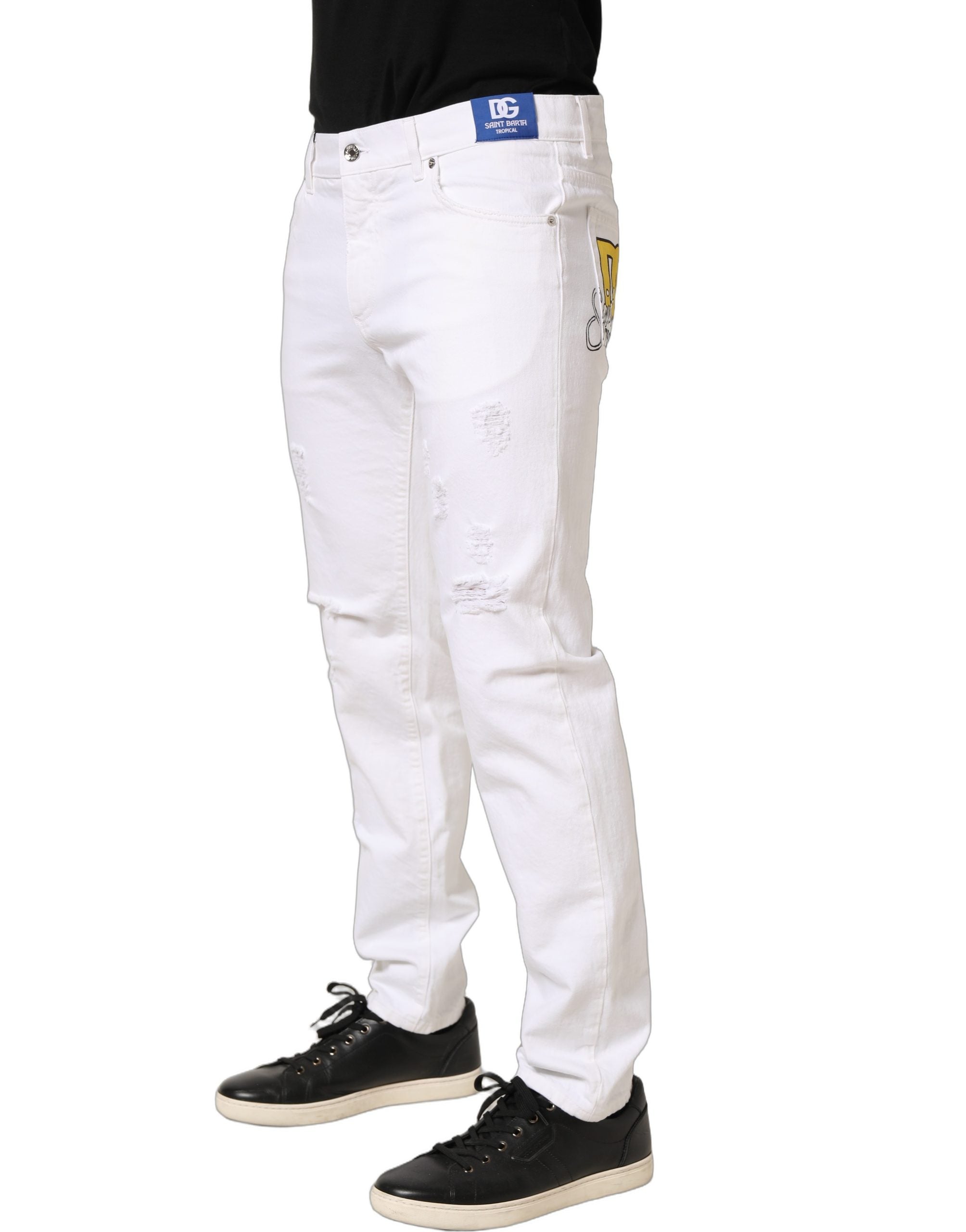 Dolce & Gabbana White Cotton Ripped Slim Fit Men Denim Men's Jeans