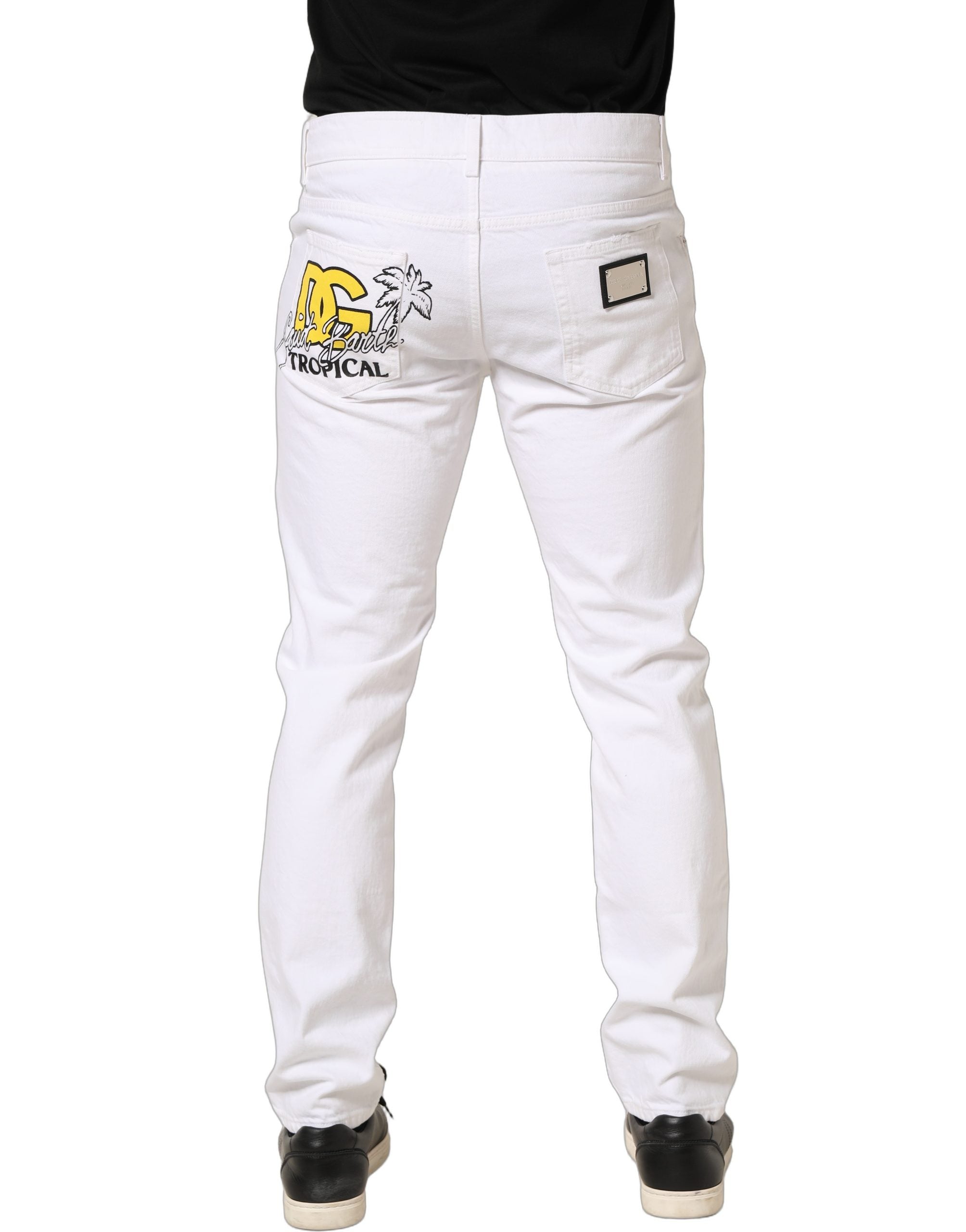 Dolce & Gabbana White Cotton Ripped Slim Fit Men Denim Men's Jeans