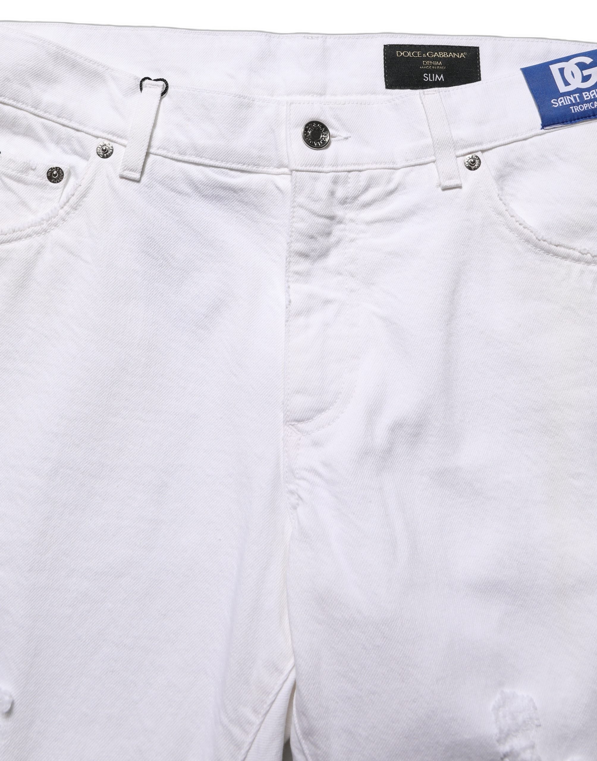 Dolce & Gabbana White Cotton Ripped Slim Fit Men Denim Men's Jeans