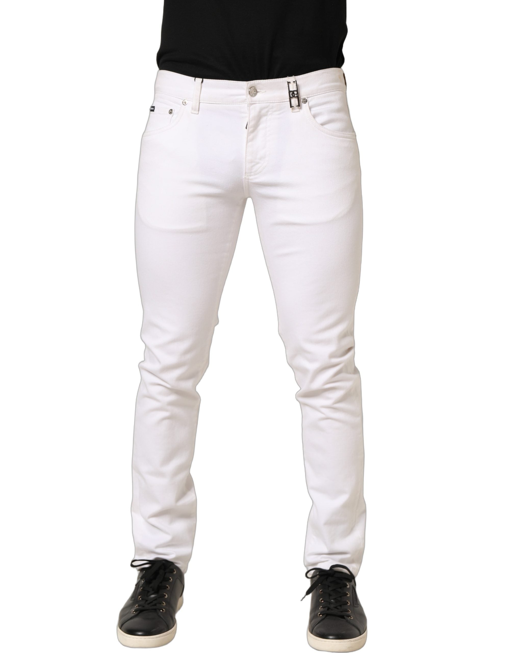 Dolce & Gabbana White Cotton Skinny Mid Waist Denim Men's Jeans (Pre-Owned)