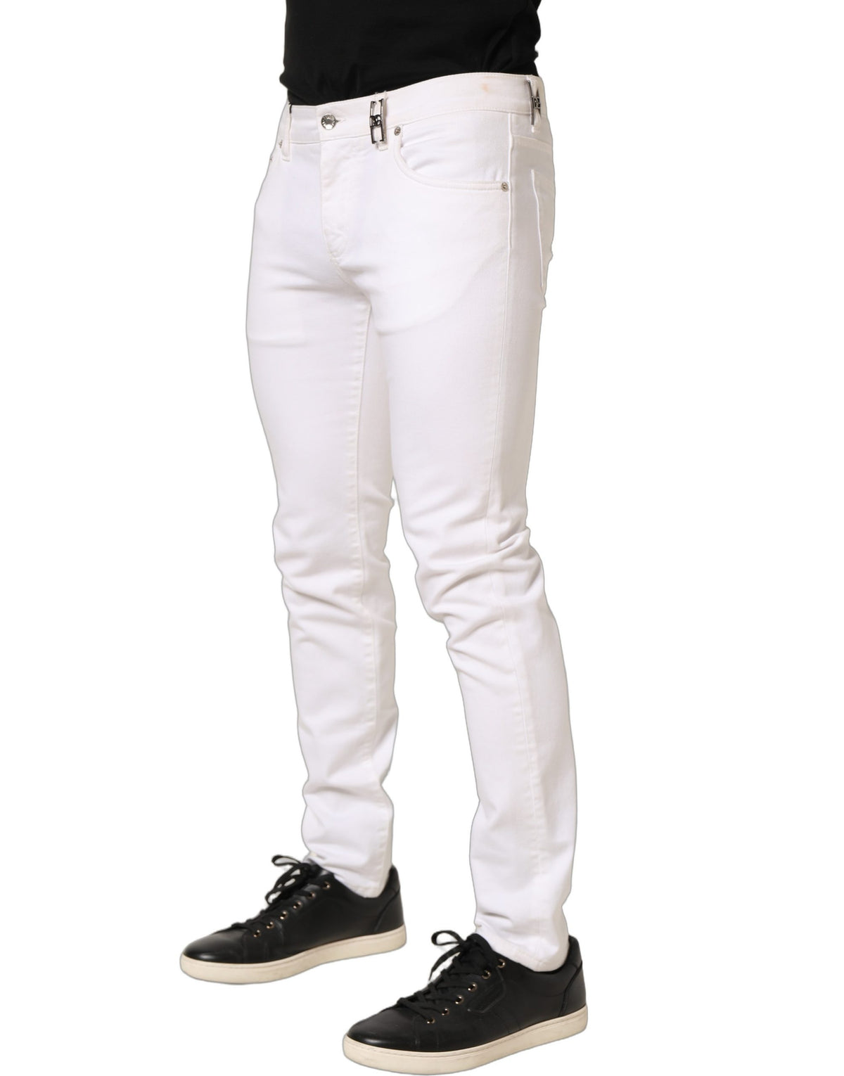Dolce & Gabbana White Cotton Skinny Mid Waist Denim Men's Jeans (Pre-Owned)