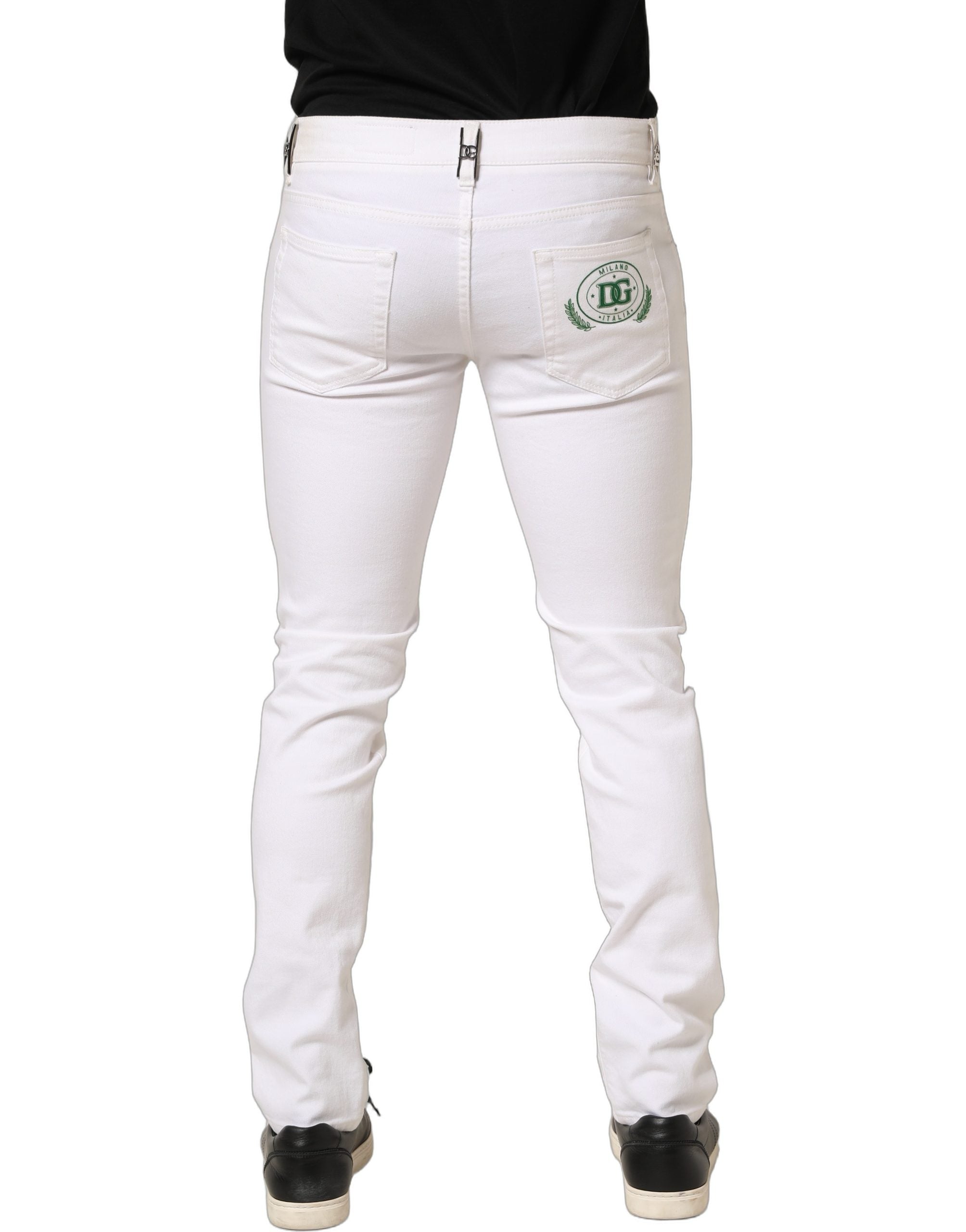 Dolce & Gabbana White Cotton Skinny Mid Waist Denim Men's Jeans (Pre-Owned)