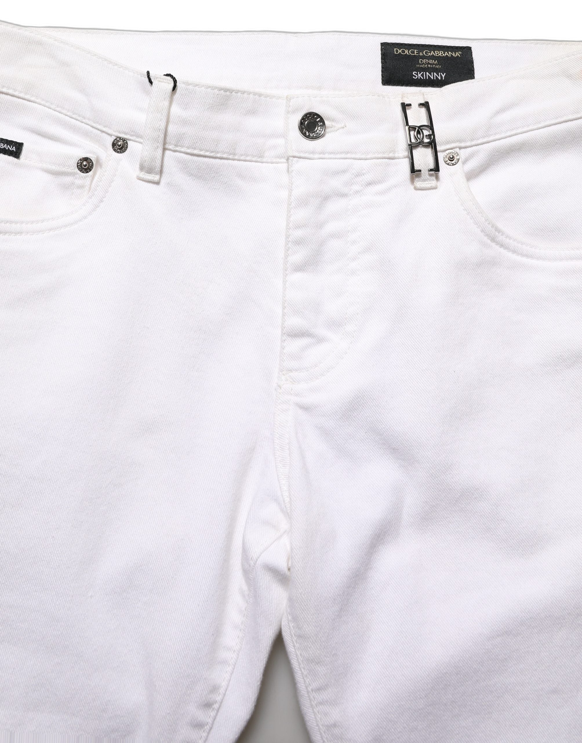 Dolce & Gabbana White Cotton Skinny Mid Waist Denim Men's Jeans (Pre-Owned)