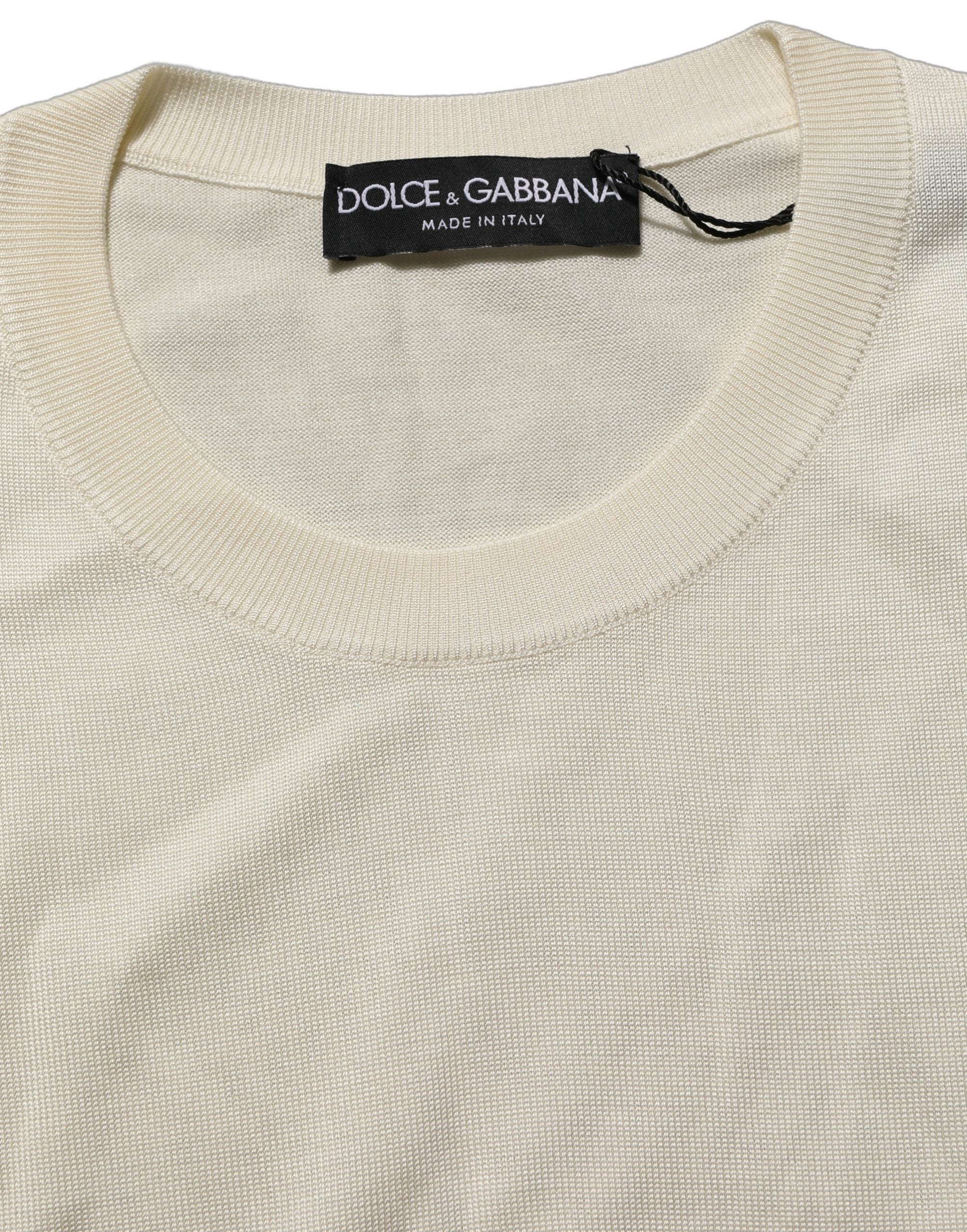 Dolce & Gabbana Off White 3/4 Sleeves Crewneck Pullover Women's Sweater
