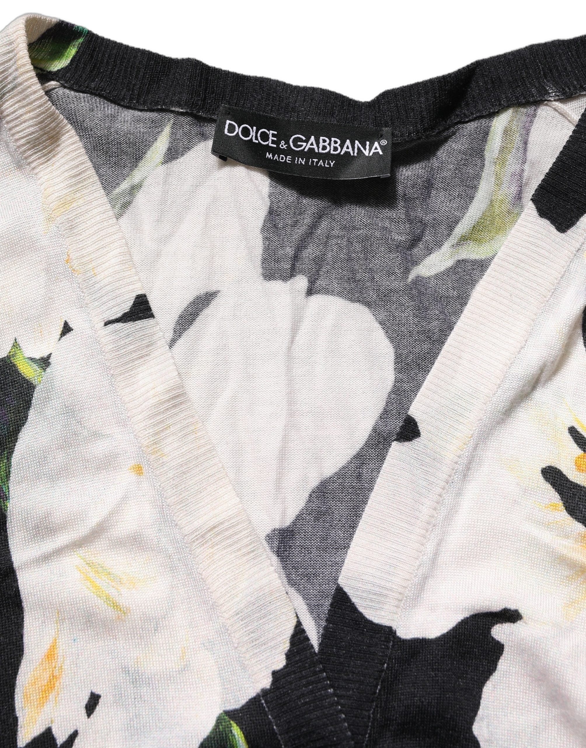 Dolce & Gabbana Black Floral Cashmere Silk Cardigan Women's Sweater (Pre-Owned)