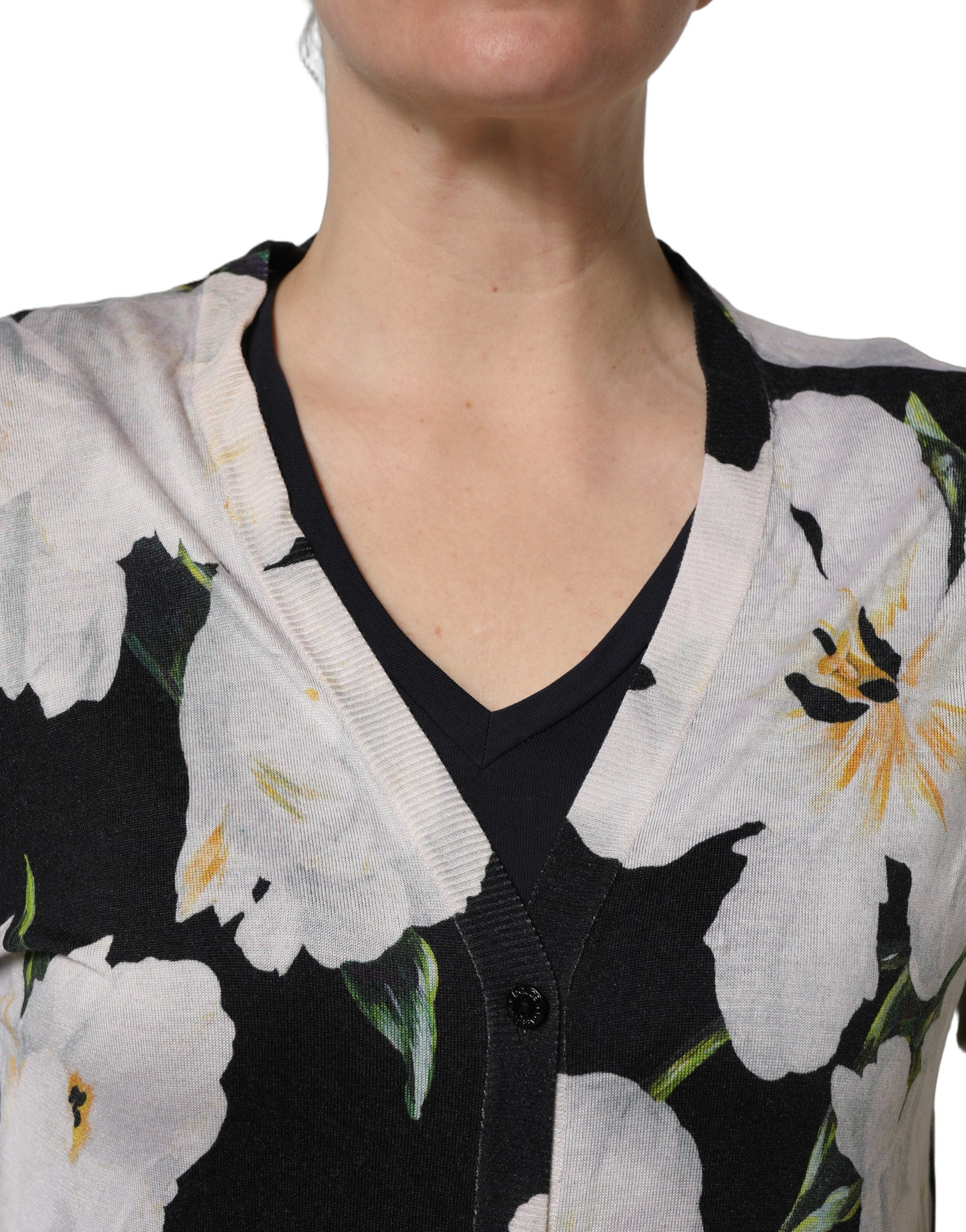 Dolce & Gabbana Black Floral Cashmere Silk Cardigan Women's Sweater (Pre-Owned)