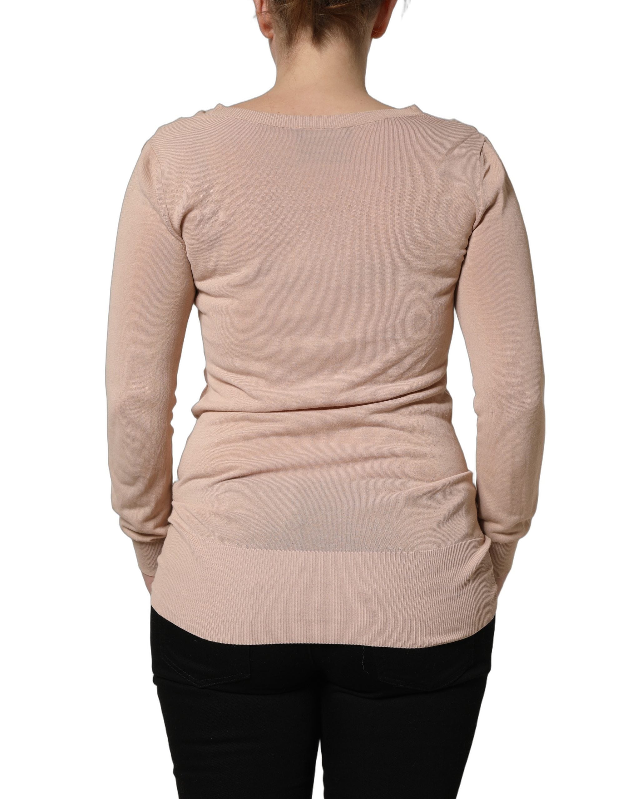 Dolce & Gabbana Beige Ribbed V-neck Front Tie Cardigan Women's Sweater (Pre-Owned)