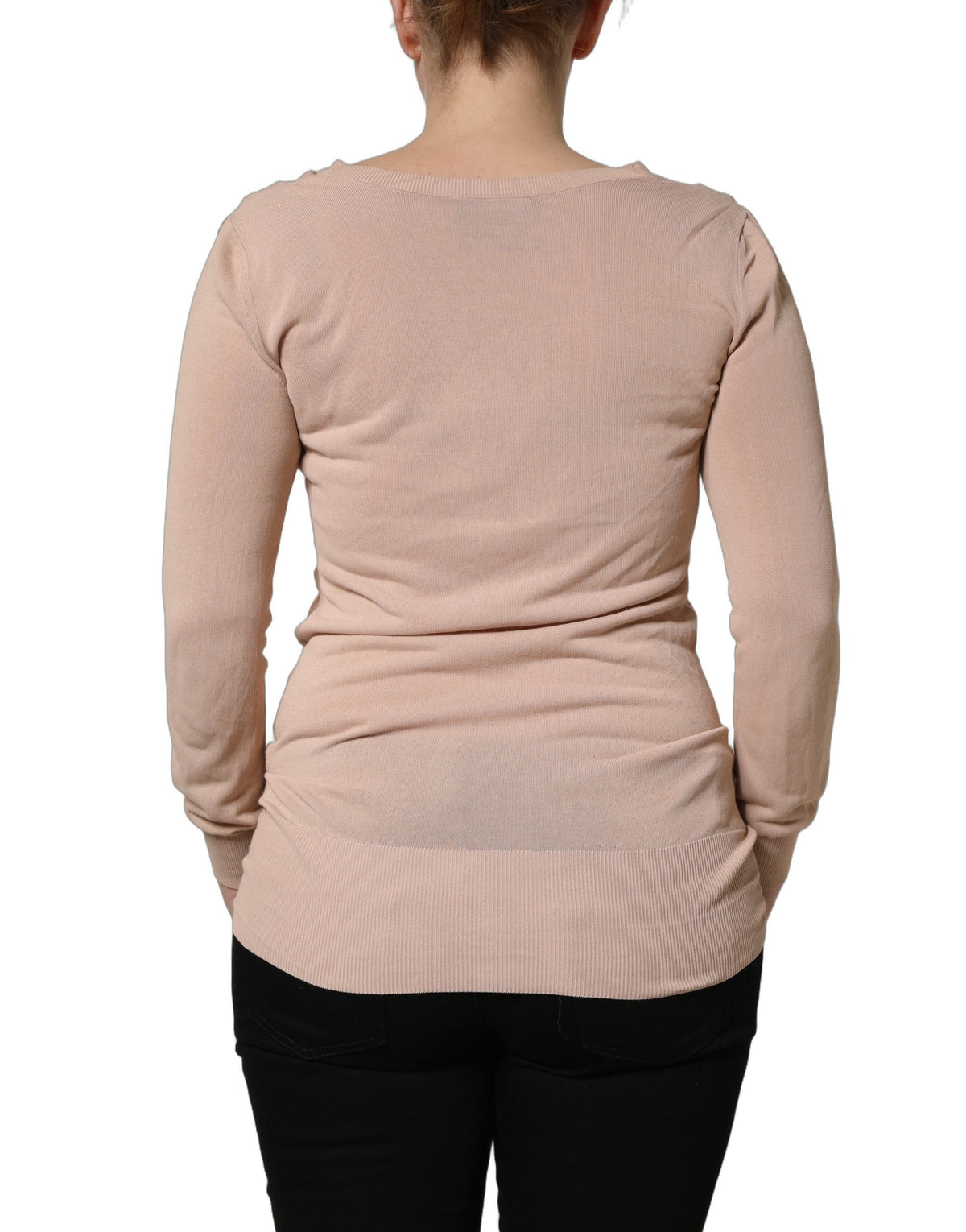 Dolce & Gabbana Beige Ribbed V-neck Front Tie Cardigan Women's Sweater (Pre-Owned)