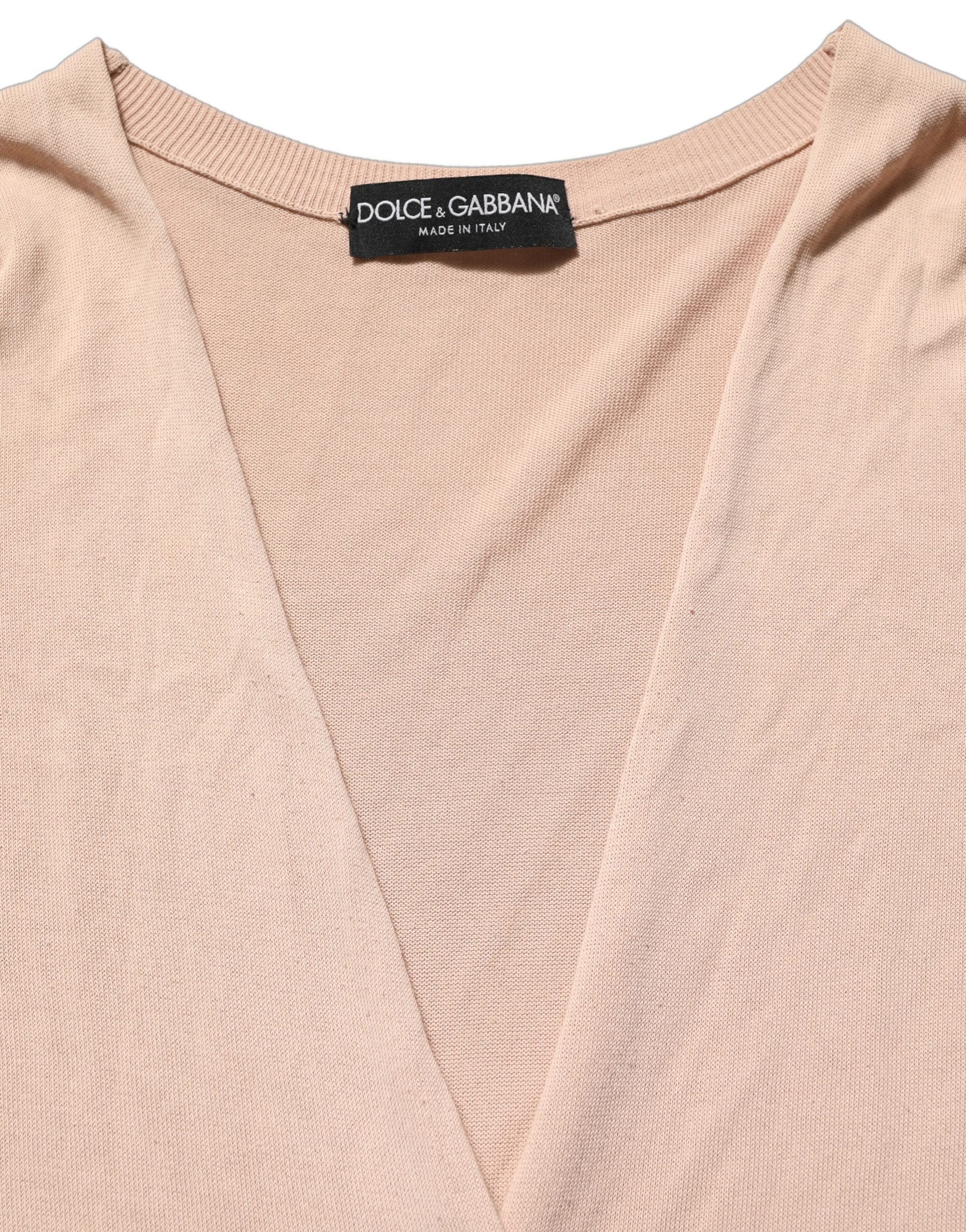 Dolce & Gabbana Beige Ribbed V-neck Front Tie Cardigan Women's Sweater (Pre-Owned)