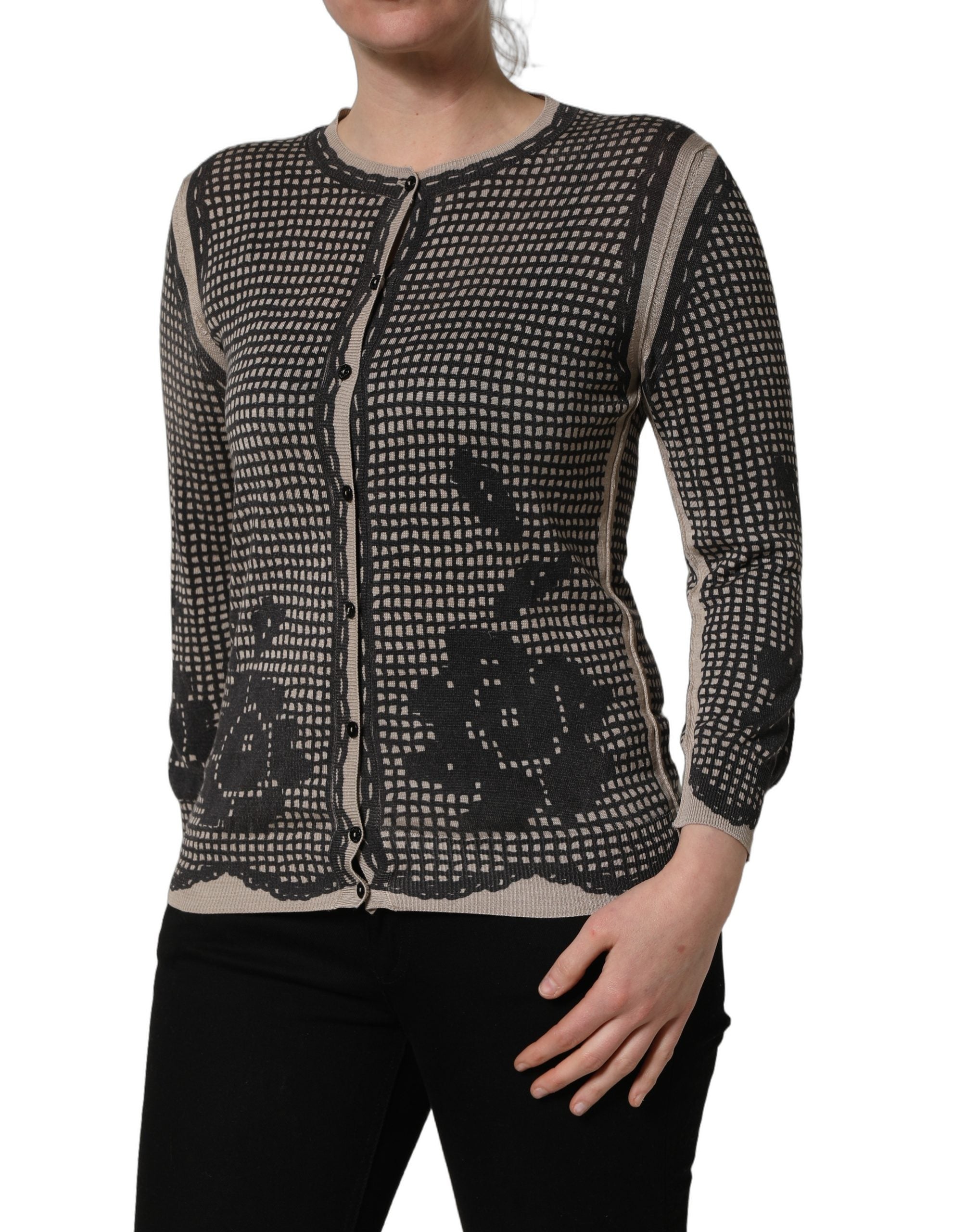 Dolce & Gabbana Black Floral Lace ButtonDownCardigan Women's Sweater (Pre-Owned)