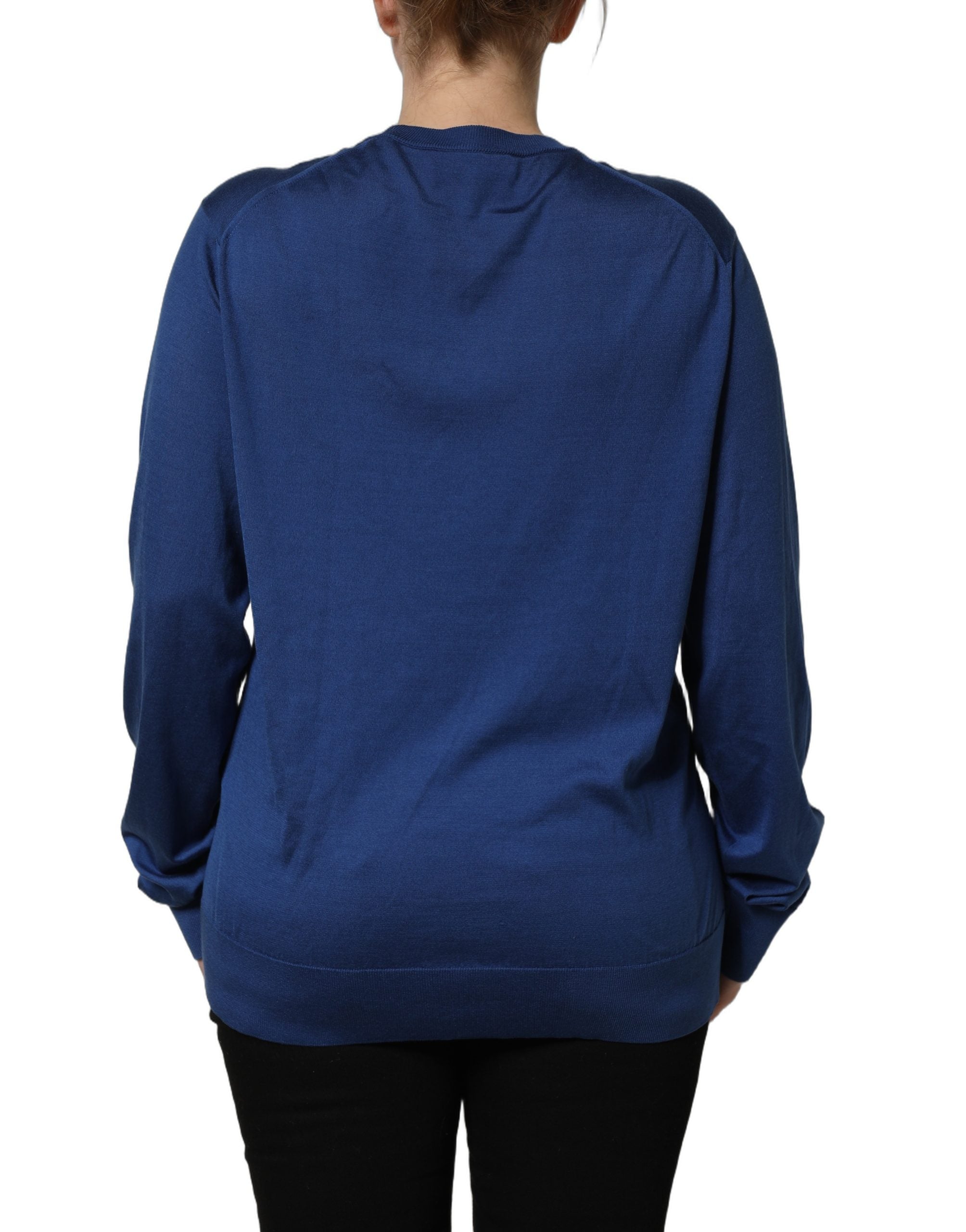 Dolce & Gabbana Blue Silk DG Logo Crew Neck Pullover Women's Sweater (Pre-Owned)
