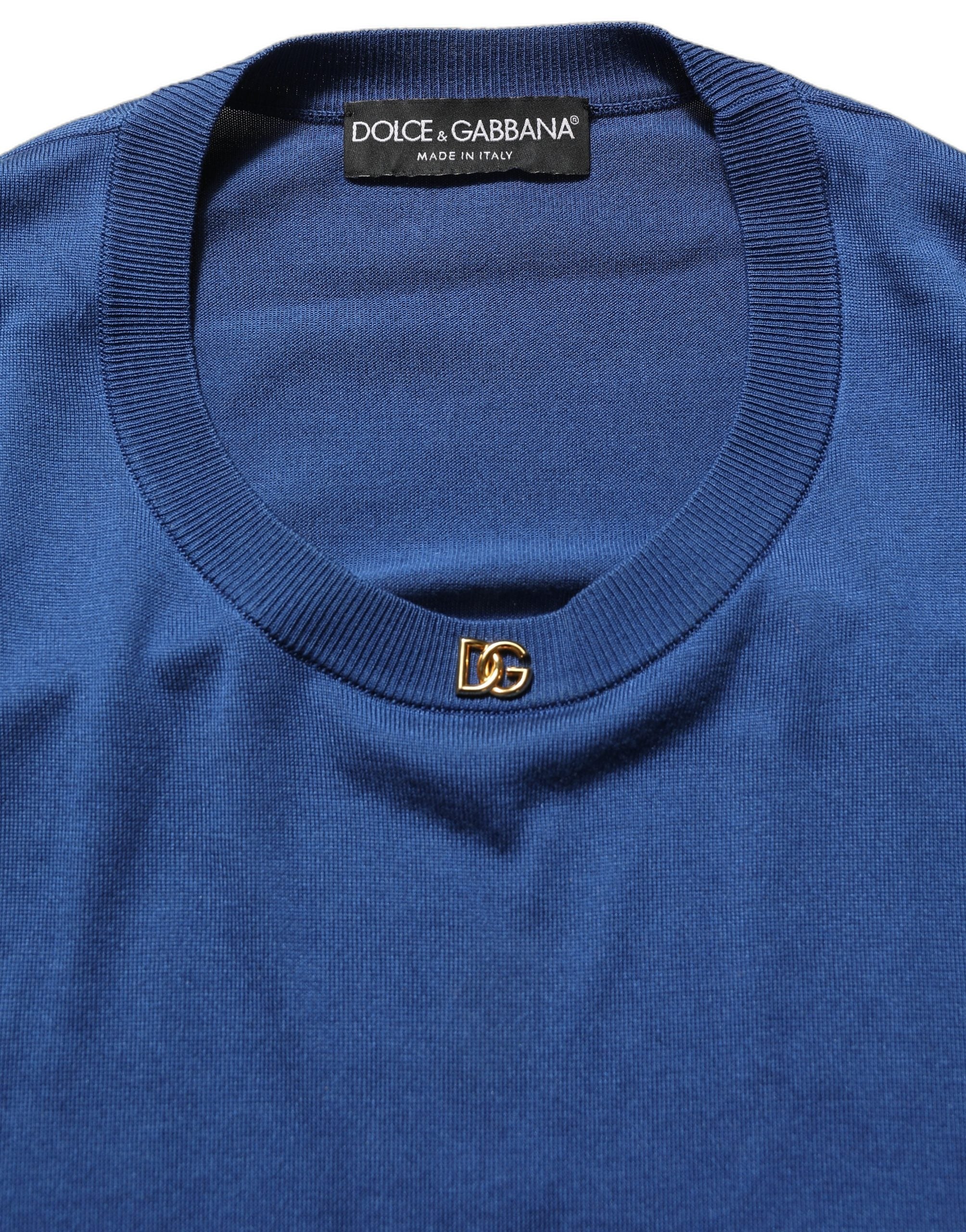 Dolce & Gabbana Blue Silk DG Logo Crew Neck Pullover Women's Sweater (Pre-Owned)