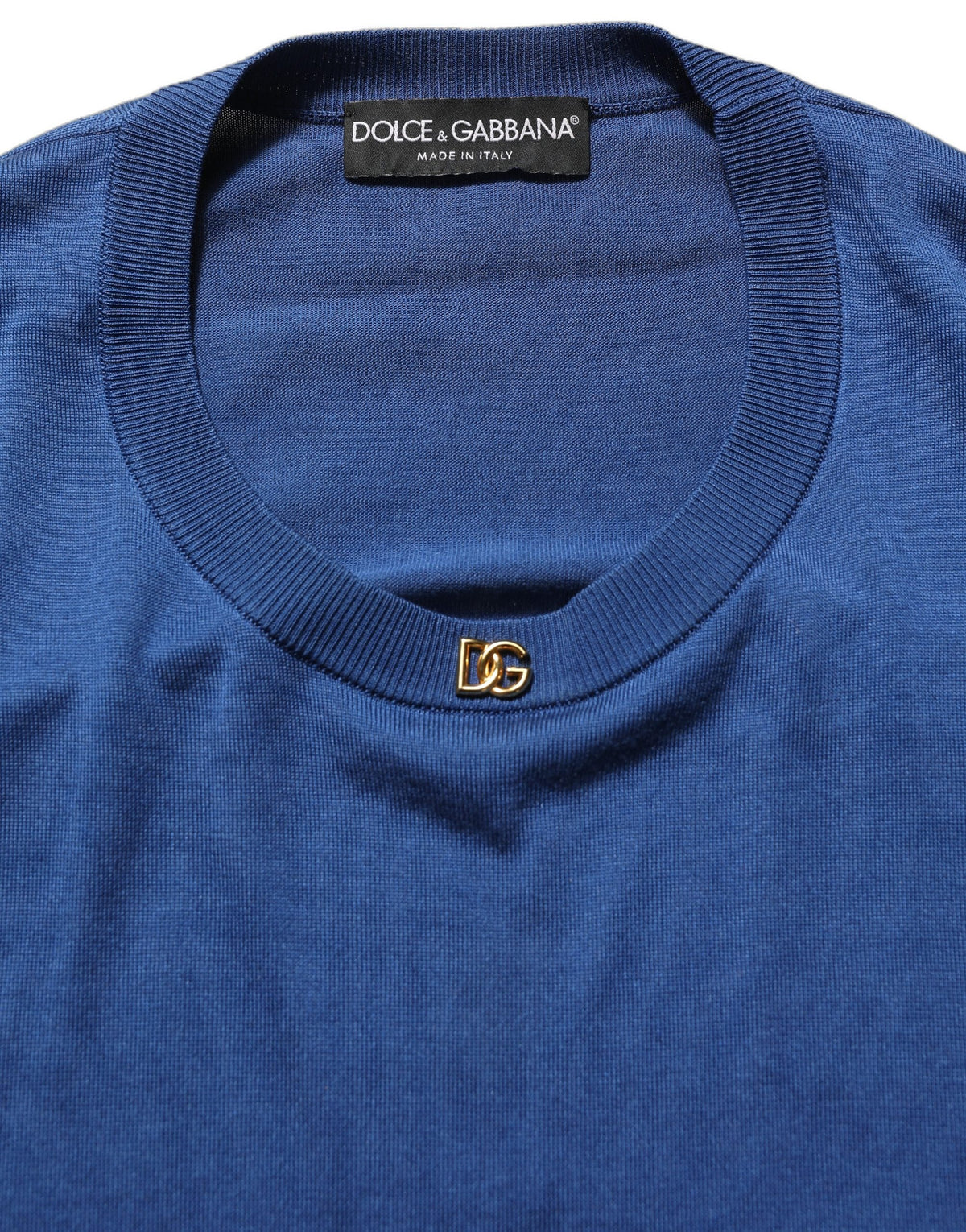 Dolce & Gabbana Blue Silk DG Logo Crew Neck Pullover Women's Sweater (Pre-Owned)
