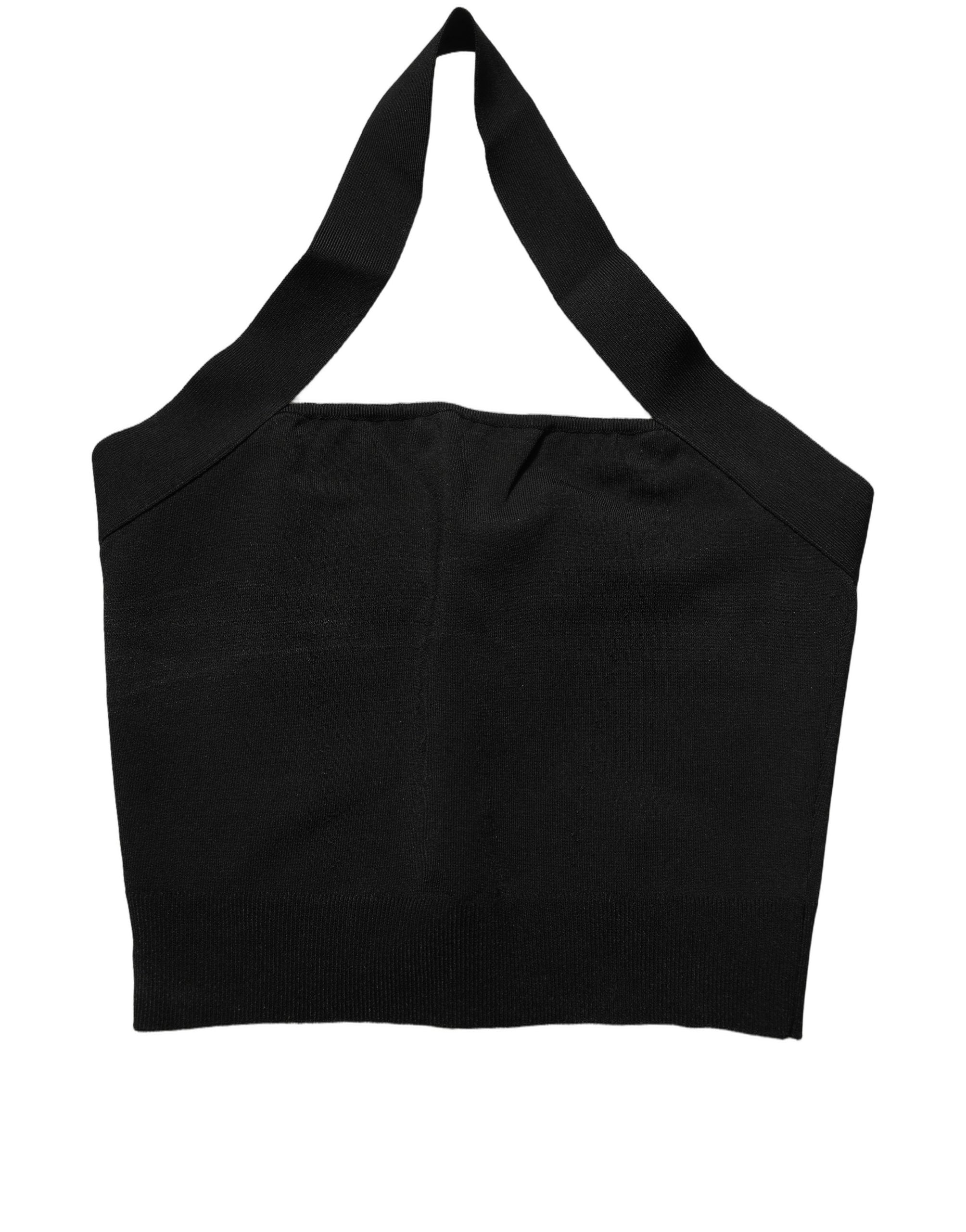 Dolce & Gabbana Black Square Neck Halter Cropped Tank Women's Top