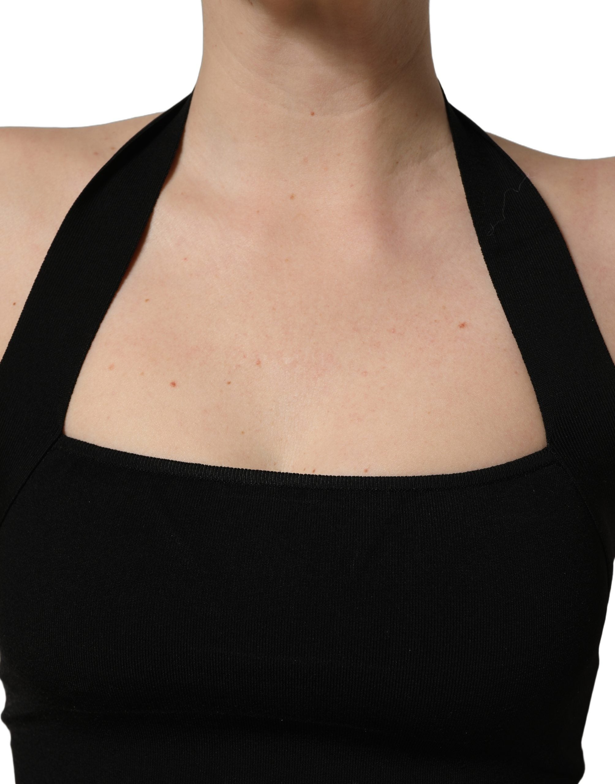 Dolce & Gabbana Black Square Neck Halter Cropped Tank Women's Top