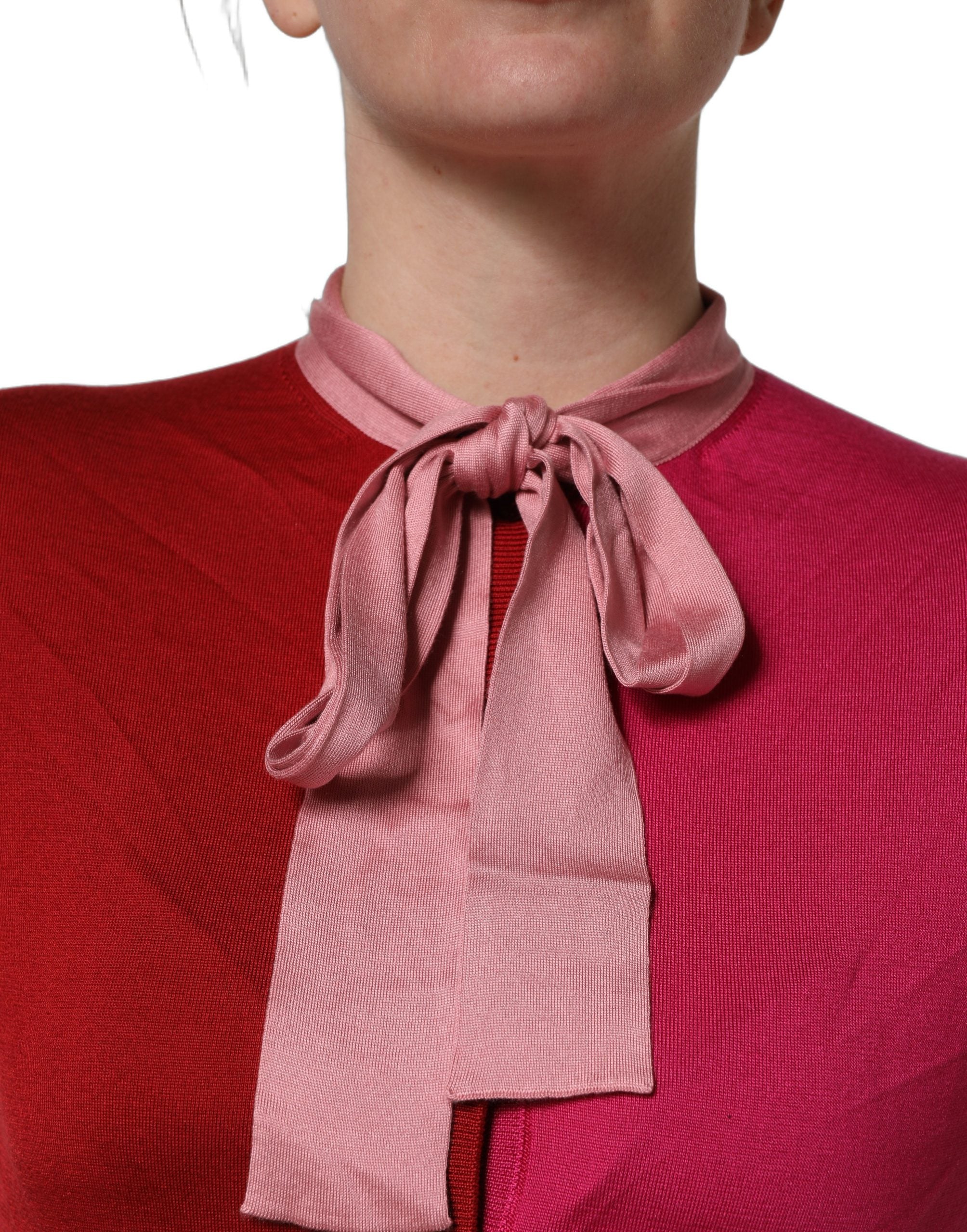 Dolce & Gabbana Pink Short Sleeves Buttoned Ascot Collar Women's Top (Pre-Owned)