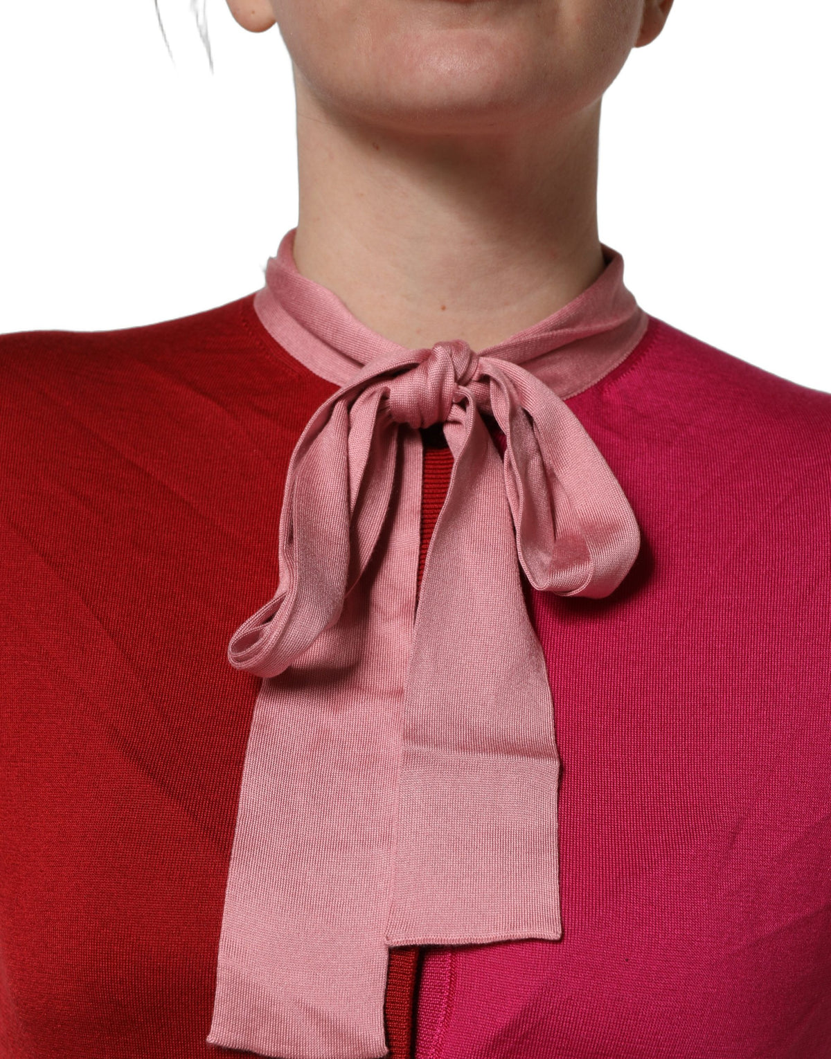 Dolce & Gabbana Pink Short Sleeves Buttoned Ascot Collar Women's Top (Pre-Owned)