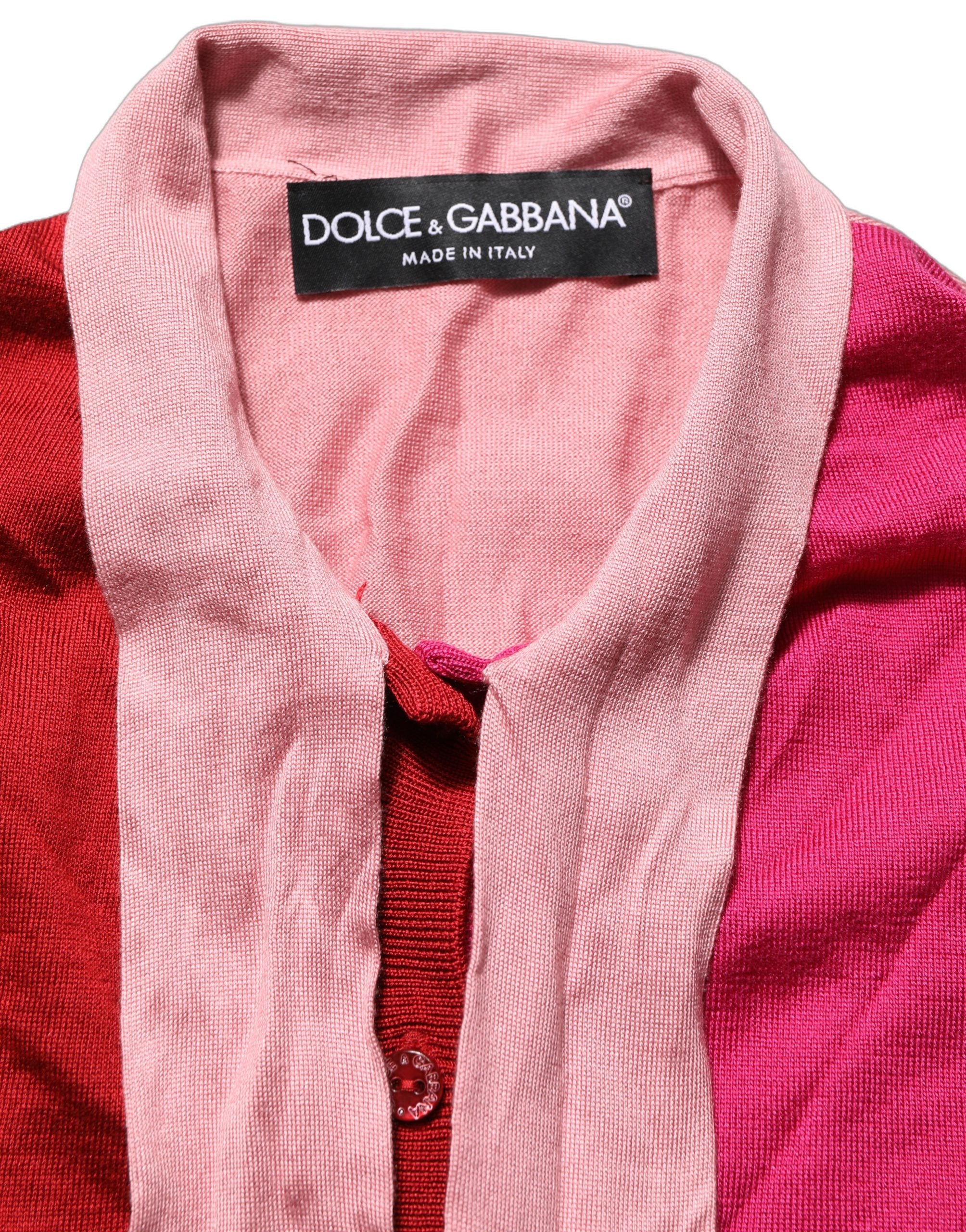 Dolce & Gabbana Pink Short Sleeves Buttoned Ascot Collar Women's Top (Pre-Owned)