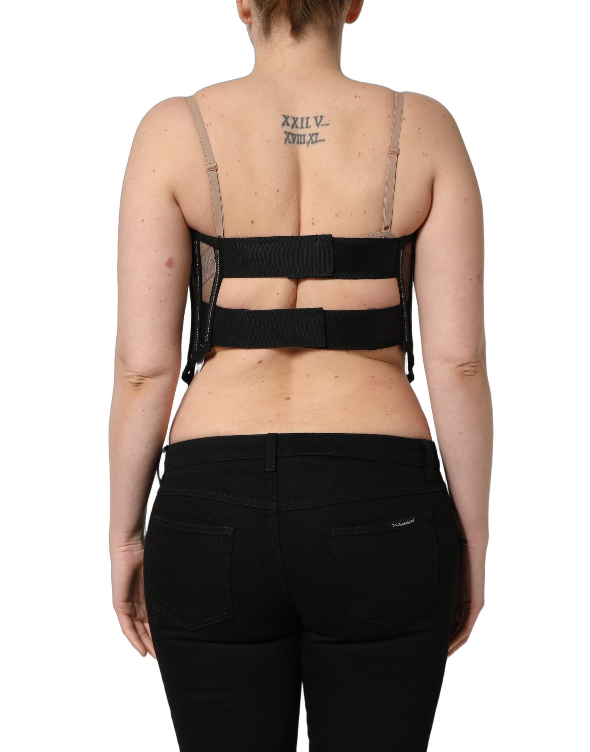 Dolce & Gabbana Black Sheer Tulle Bodysuit Cropped Corset Women's Top