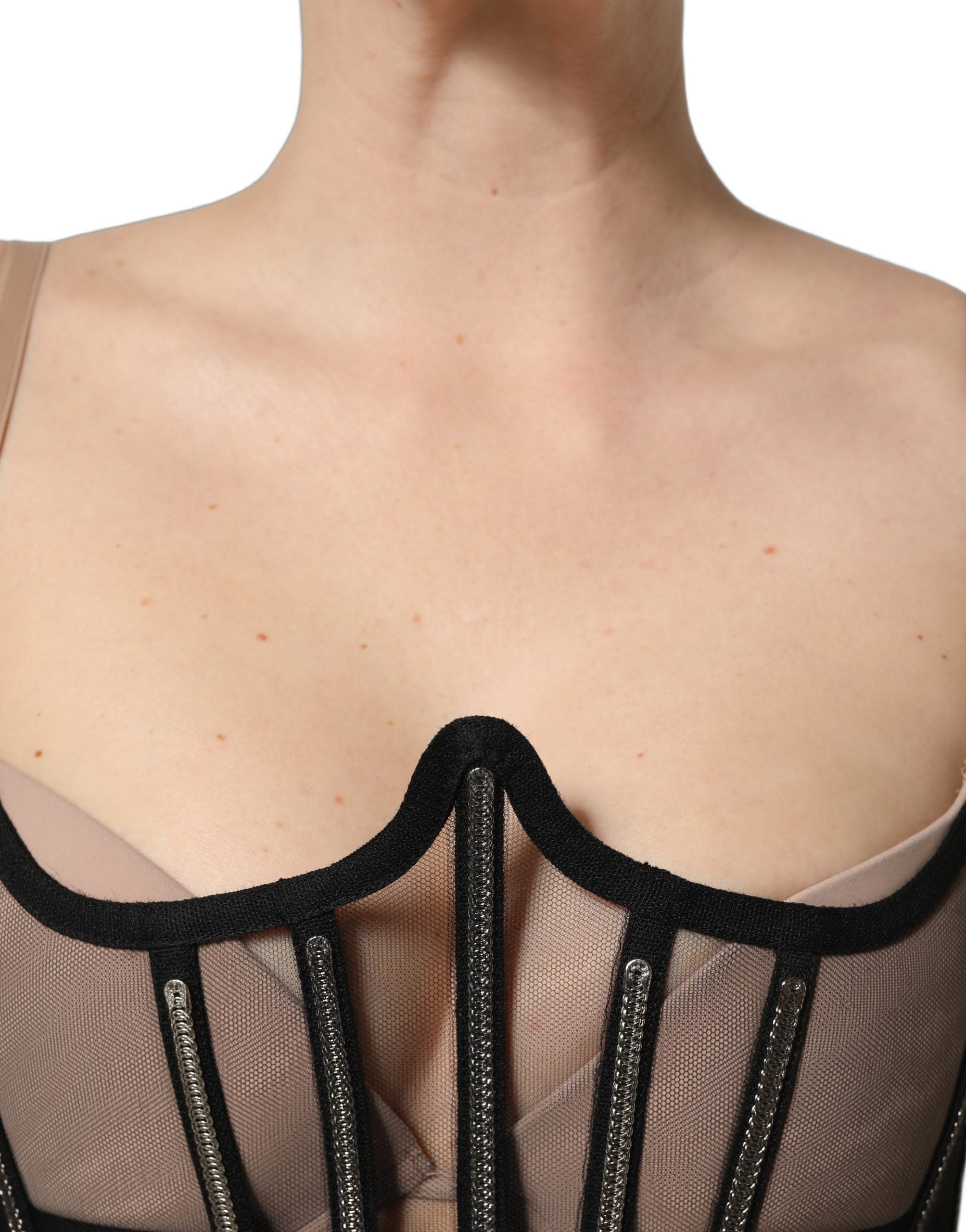 Dolce & Gabbana Black Sheer Tulle Bodysuit Cropped Corset Women's Top