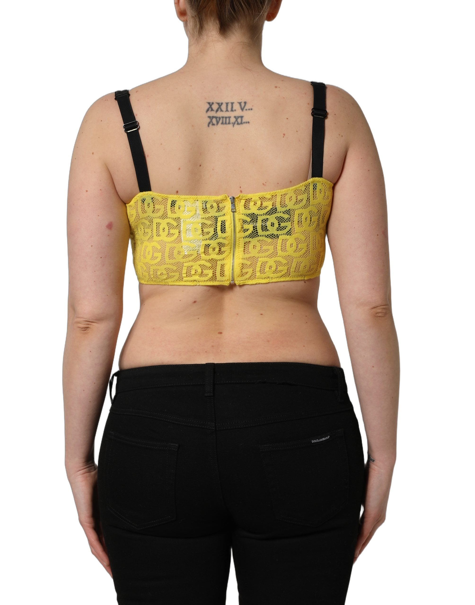 Dolce & Gabbana Yellow Cotton Crepe Chiffon Crop Bralette Women's Top