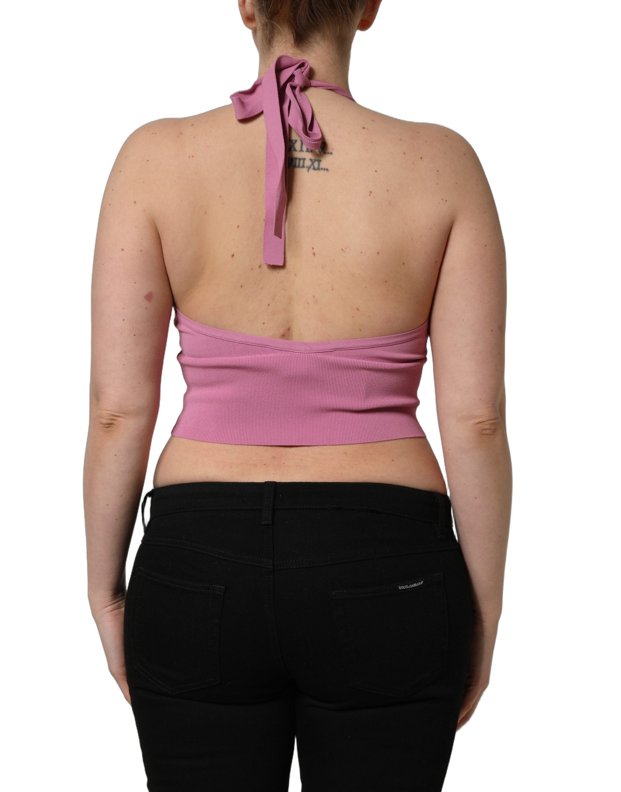 Dolce & Gabbana Pink Halter Neck Fitted Cropped Tank Women's Top (Pre-Owned)