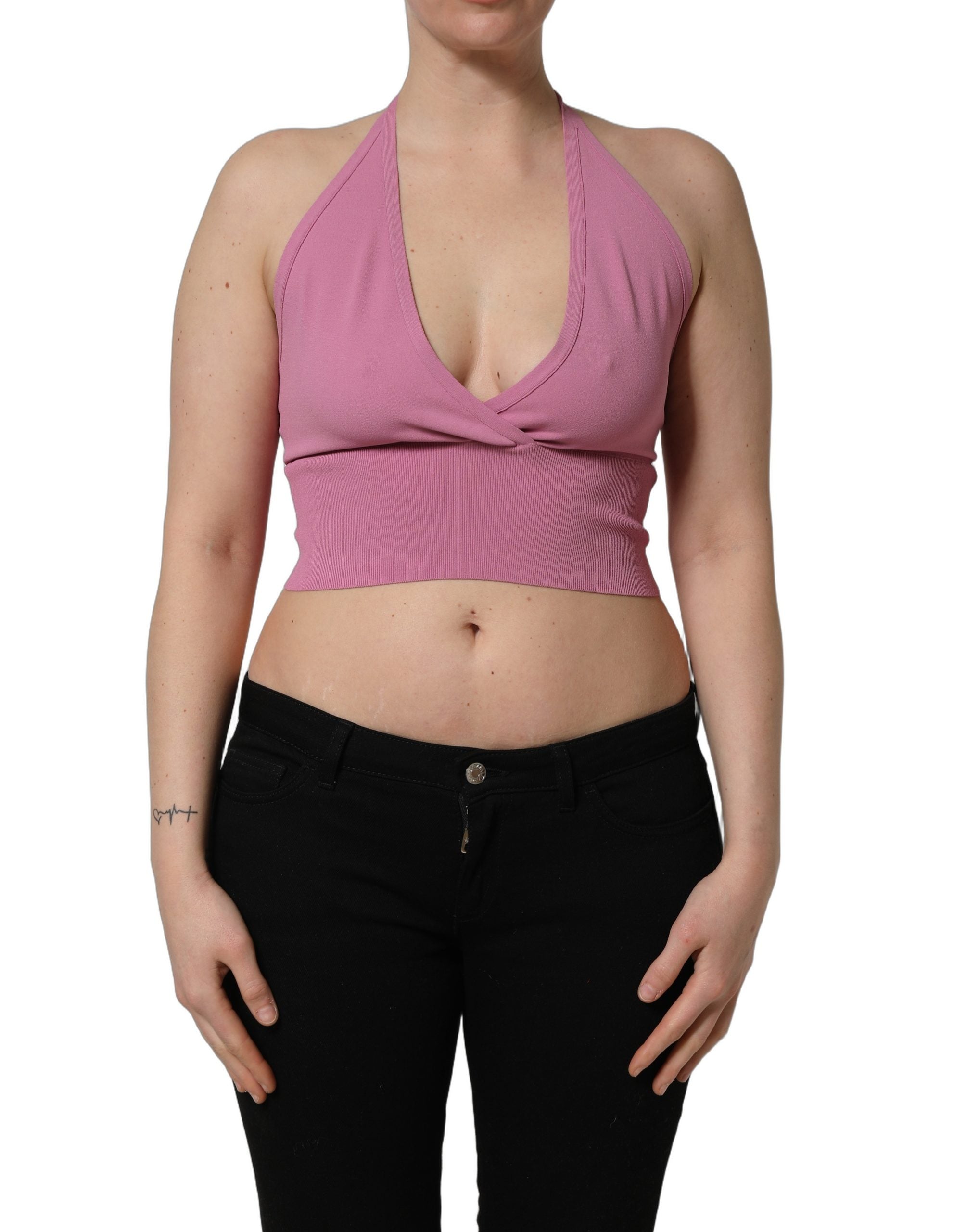 Dolce & Gabbana Pink Halter Neck Fitted Cropped Tank Women's Top (Pre-Owned)