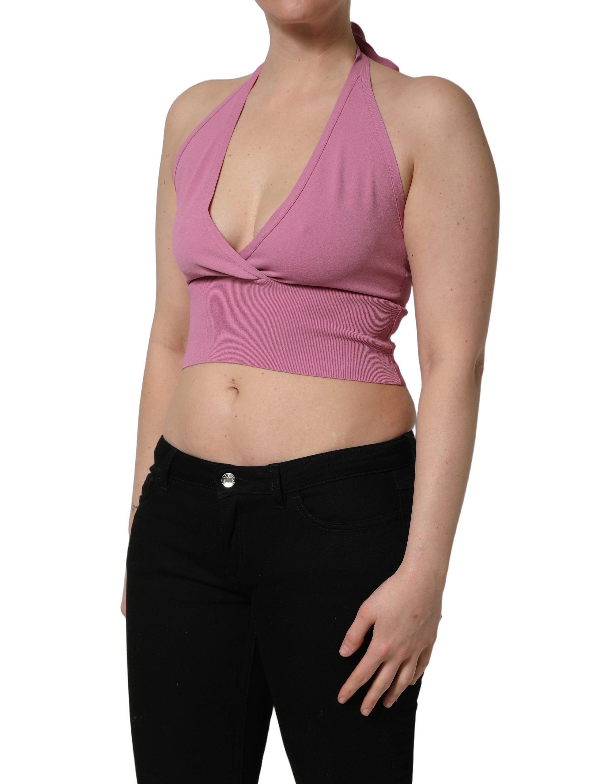 Dolce & Gabbana Pink Halter Neck Fitted Cropped Tank Women's Top (Pre-Owned)