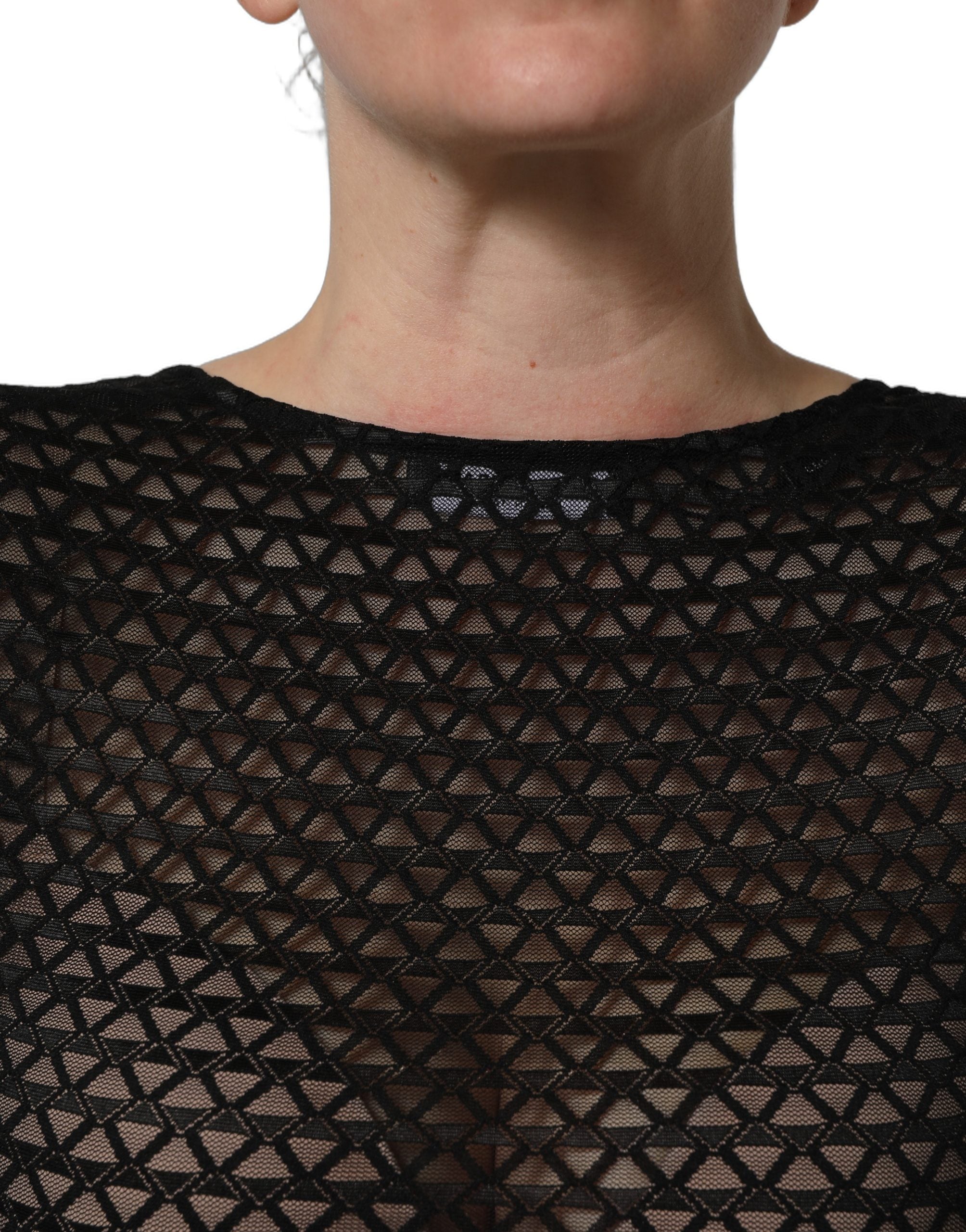 Dolce & Gabbana Black Nylon Fishnet Long Sleeve Cropped Women's Top