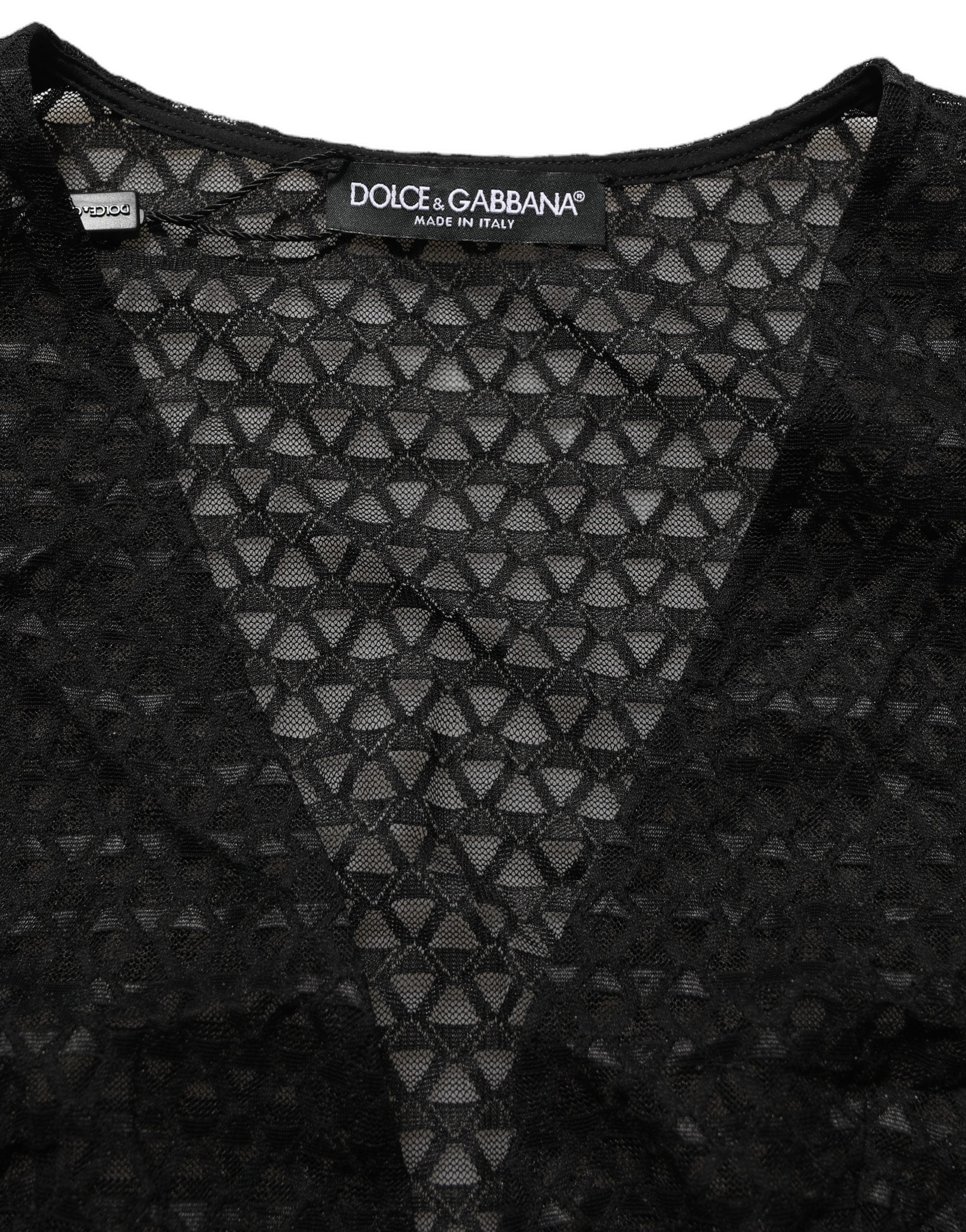 Dolce & Gabbana Black Nylon Fishnet Long Sleeve Cropped Women's Top