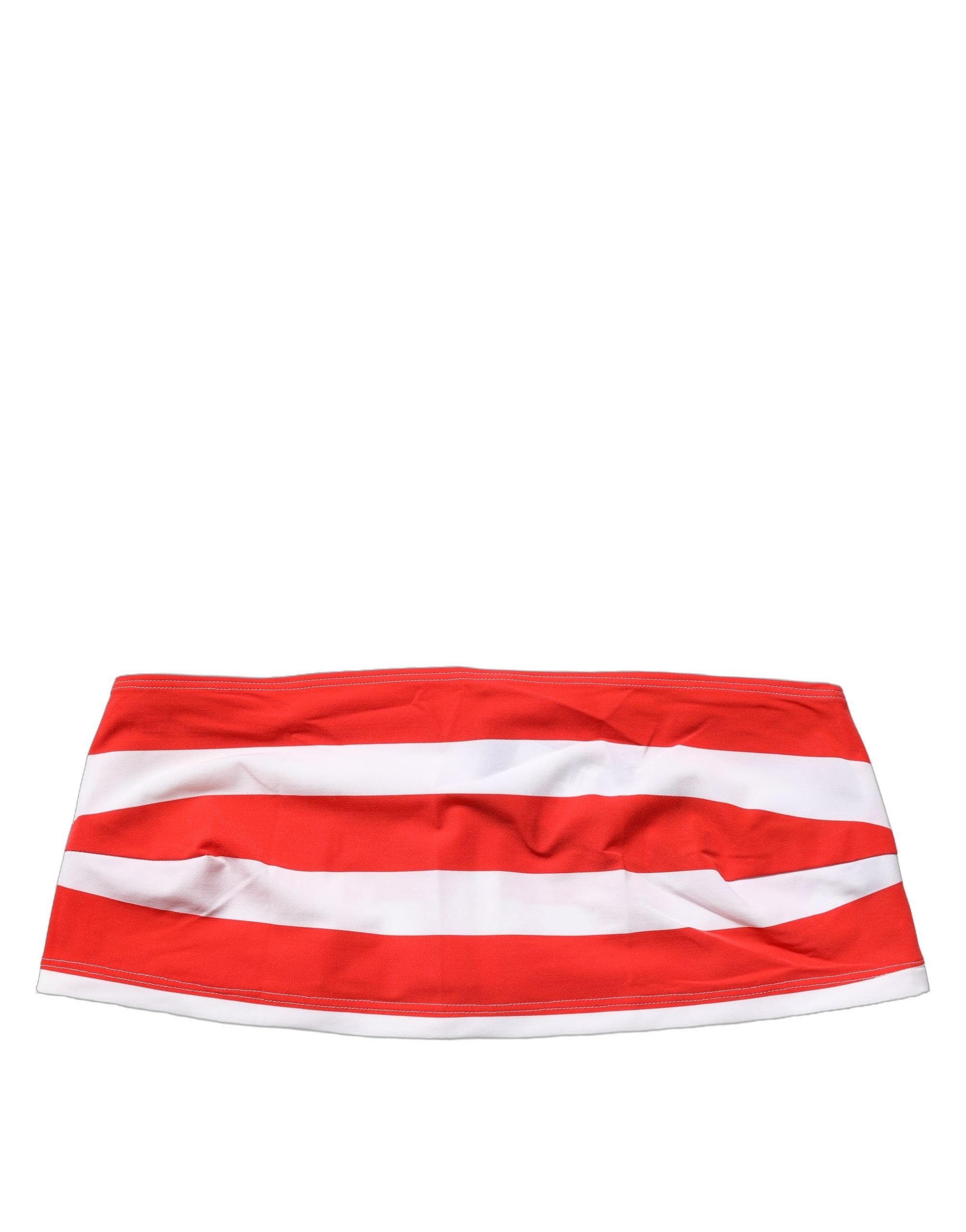 Dolce & Gabbana White Red Nylon Striped Ribbed Tube Crop Women's Top