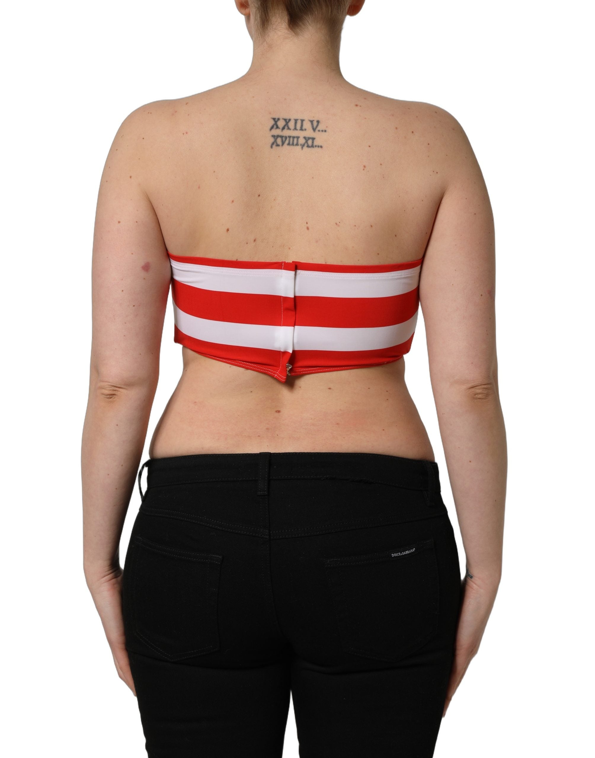 Dolce & Gabbana White Red Nylon Striped Ribbed Tube Crop Women's Top