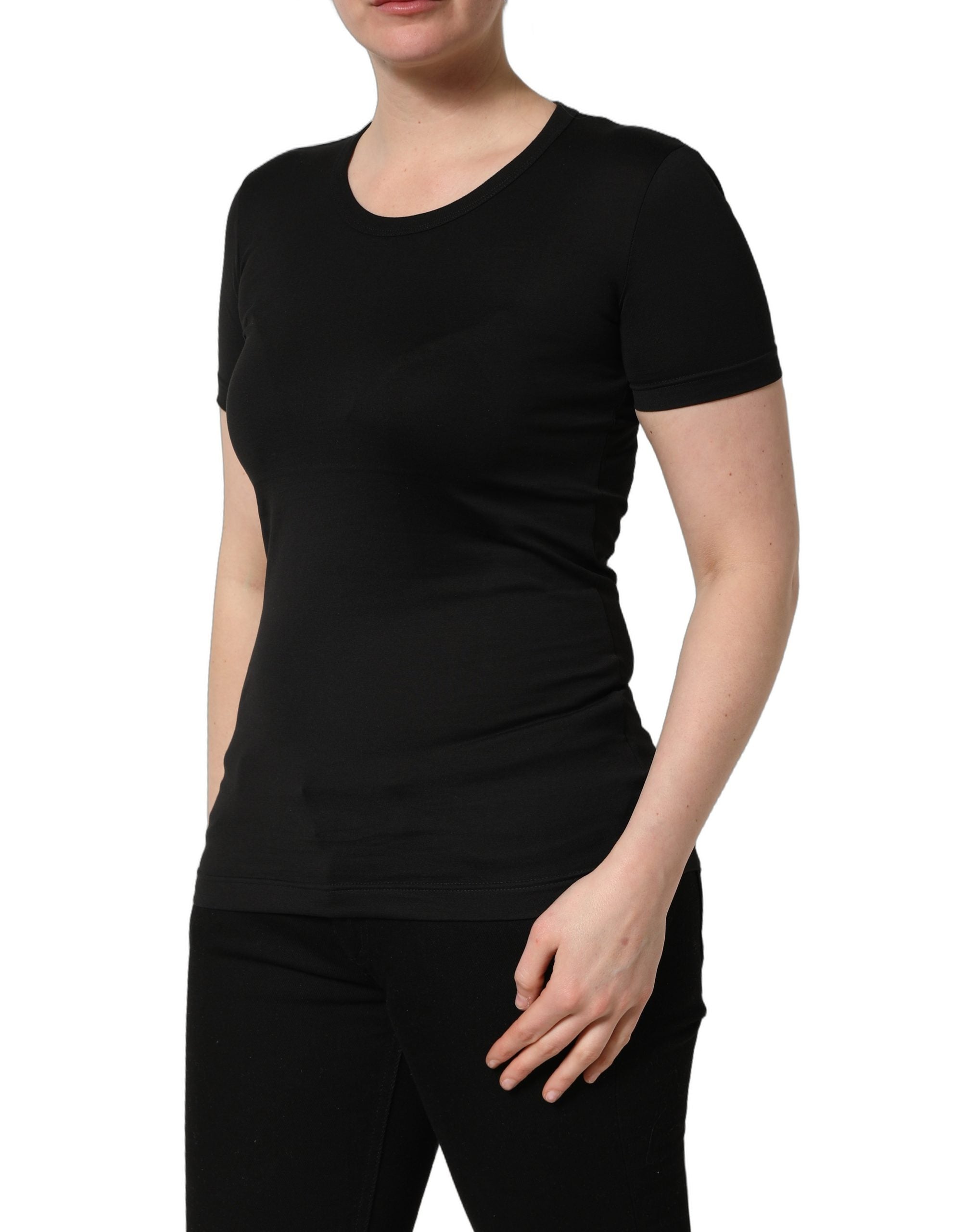 Dolce & Gabbana Black Cotton Round Neck Short Sleeve Women's T-shirt