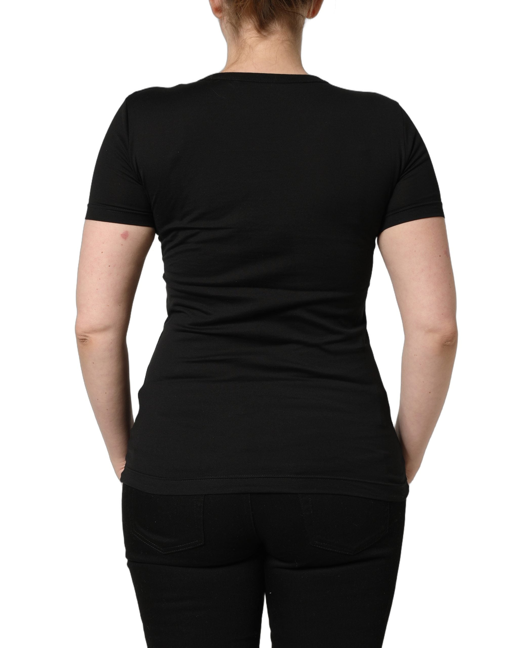 Dolce & Gabbana Black Cotton Round Neck Short Sleeve Women's T-shirt