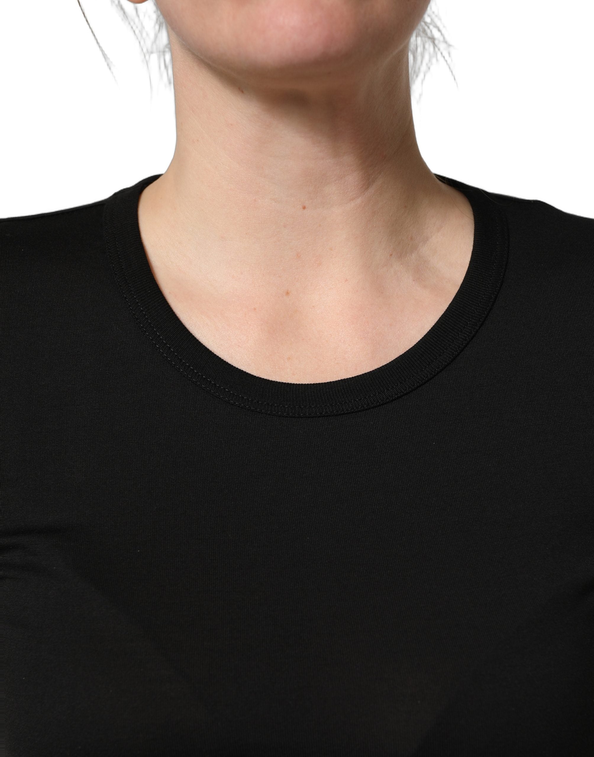 Dolce & Gabbana Black Cotton Round Neck Short Sleeve Women's T-shirt