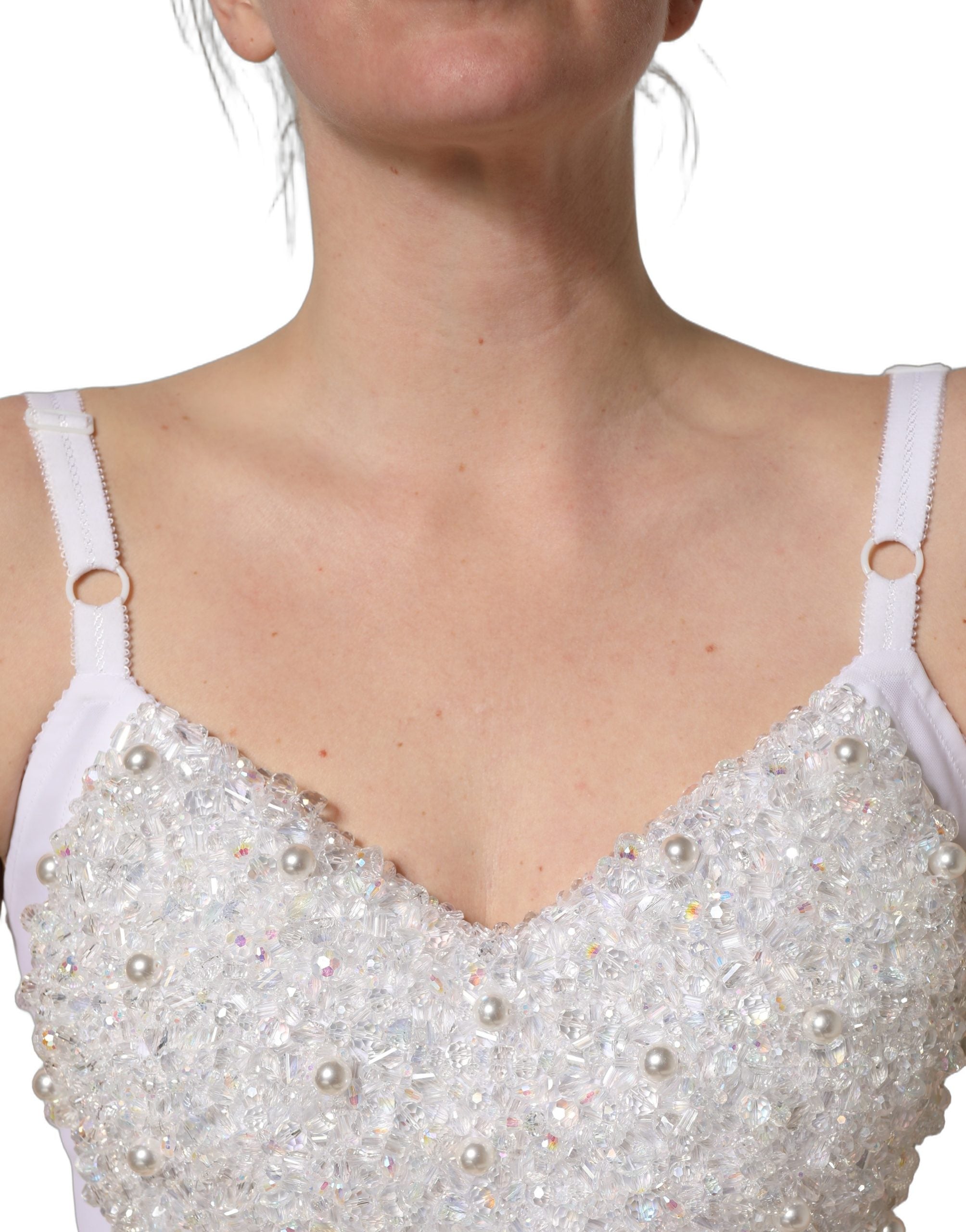 Dolce & Gabbana White Pearls Beaded Corset Bustier Crop Women's Top