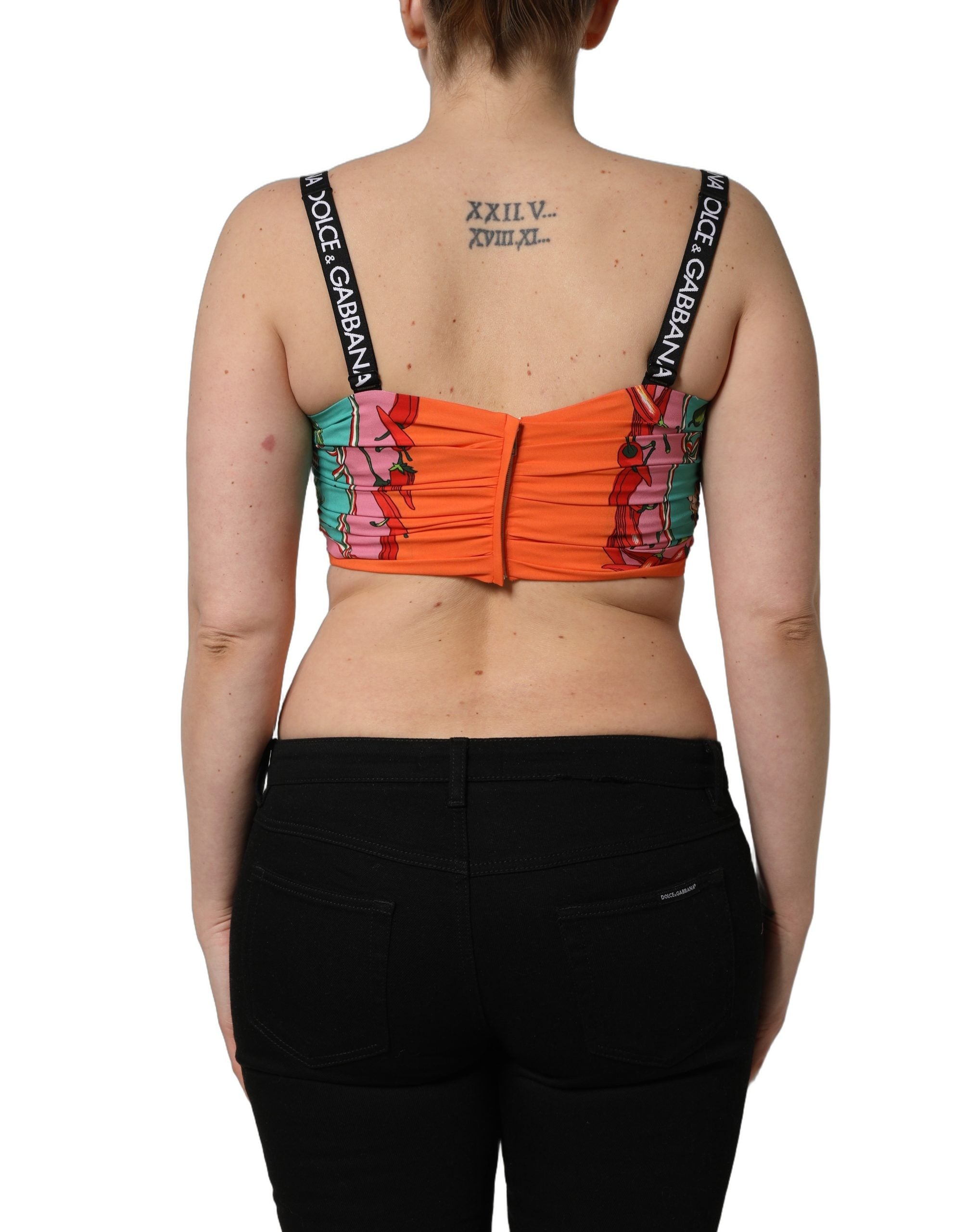 Dolce & Gabbana Turquoise Vegetable Print Silk Crop Tank Women's Top