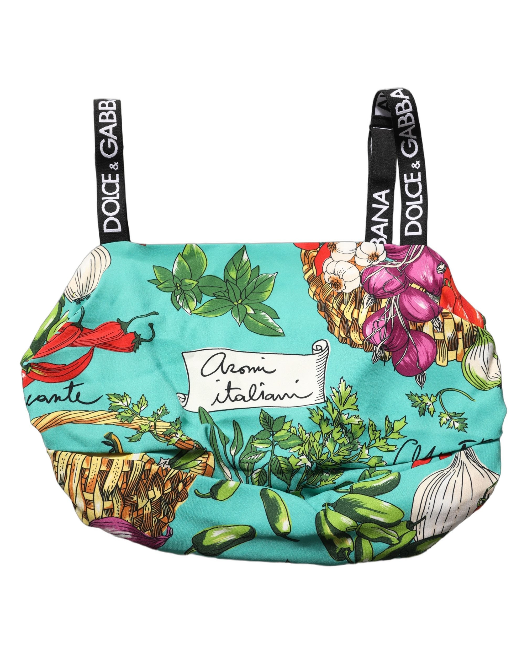 Dolce & Gabbana Turquoise Vegetable Print Silk Crop Tank Women's Top