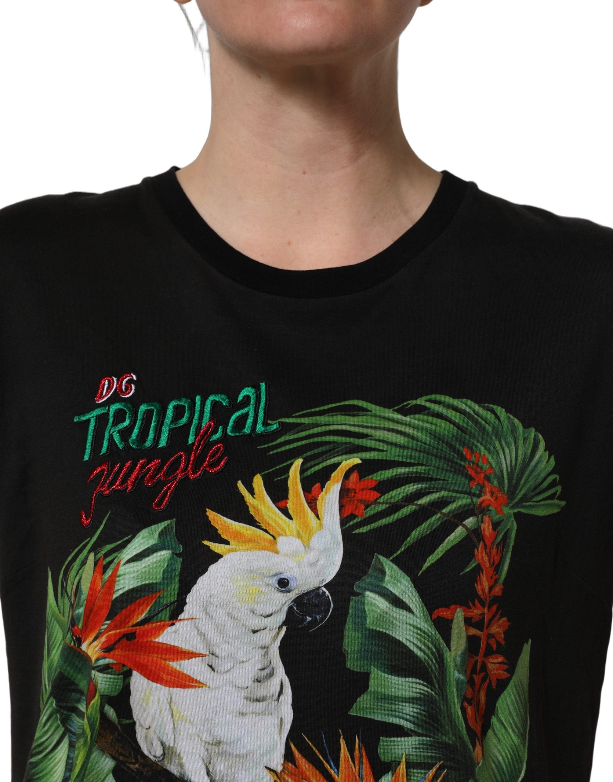 Dolce & Gabbana Black Tropical Jungle Round Neck Women's T-shirt (Pre-Owned)