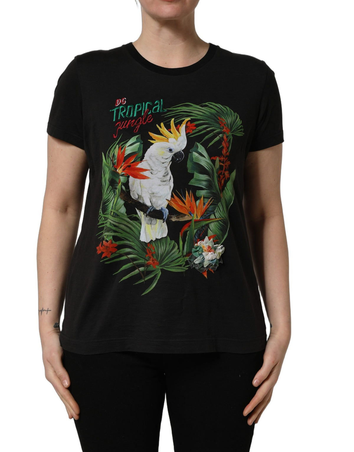 Dolce & Gabbana Black Tropical Jungle Round Neck Women's T-shirt (Pre-Owned)