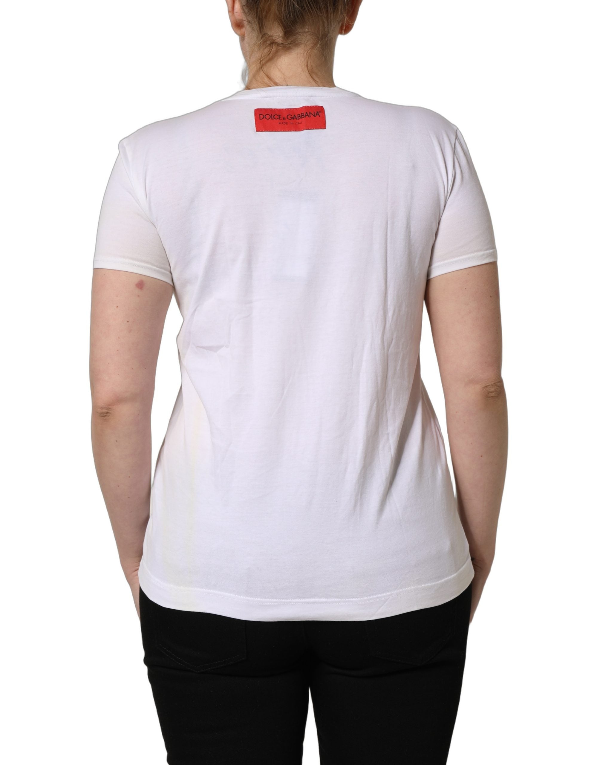 Dolce & Gabbana White D&G is Flowers Print Round Neck Women's T-shirt (Pre-Owned)