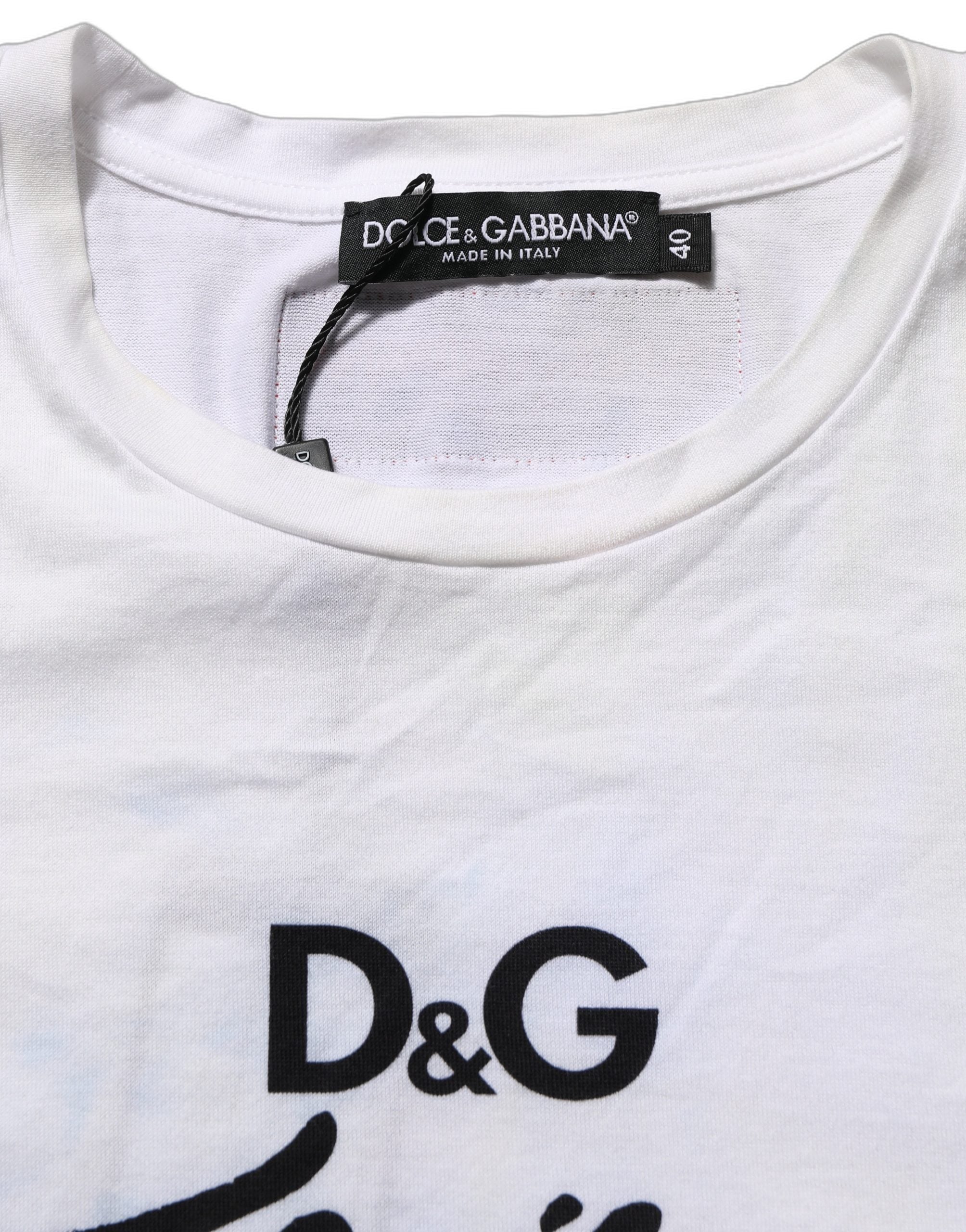 Dolce & Gabbana White D&G is Flowers Print Round Neck Women's T-shirt (Pre-Owned)