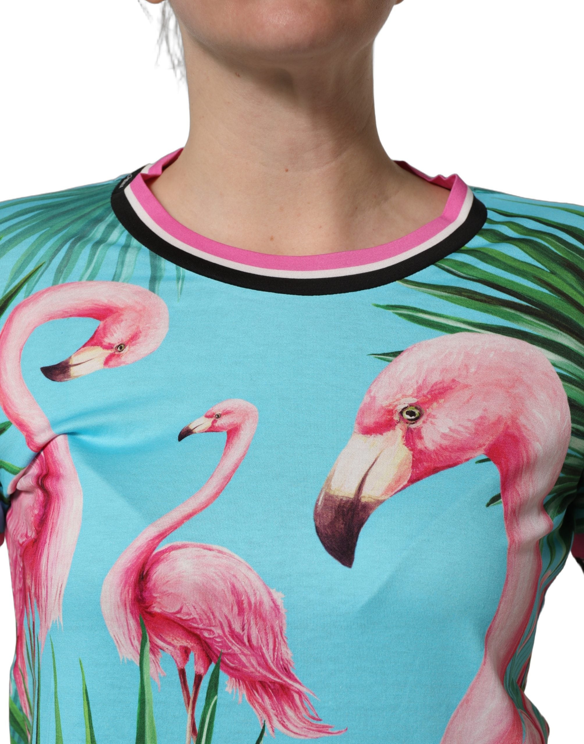 Dolce & Gabbana Multicolor Flamingo ZebraStriped Trim Women's T-shirt (Pre-Owned)