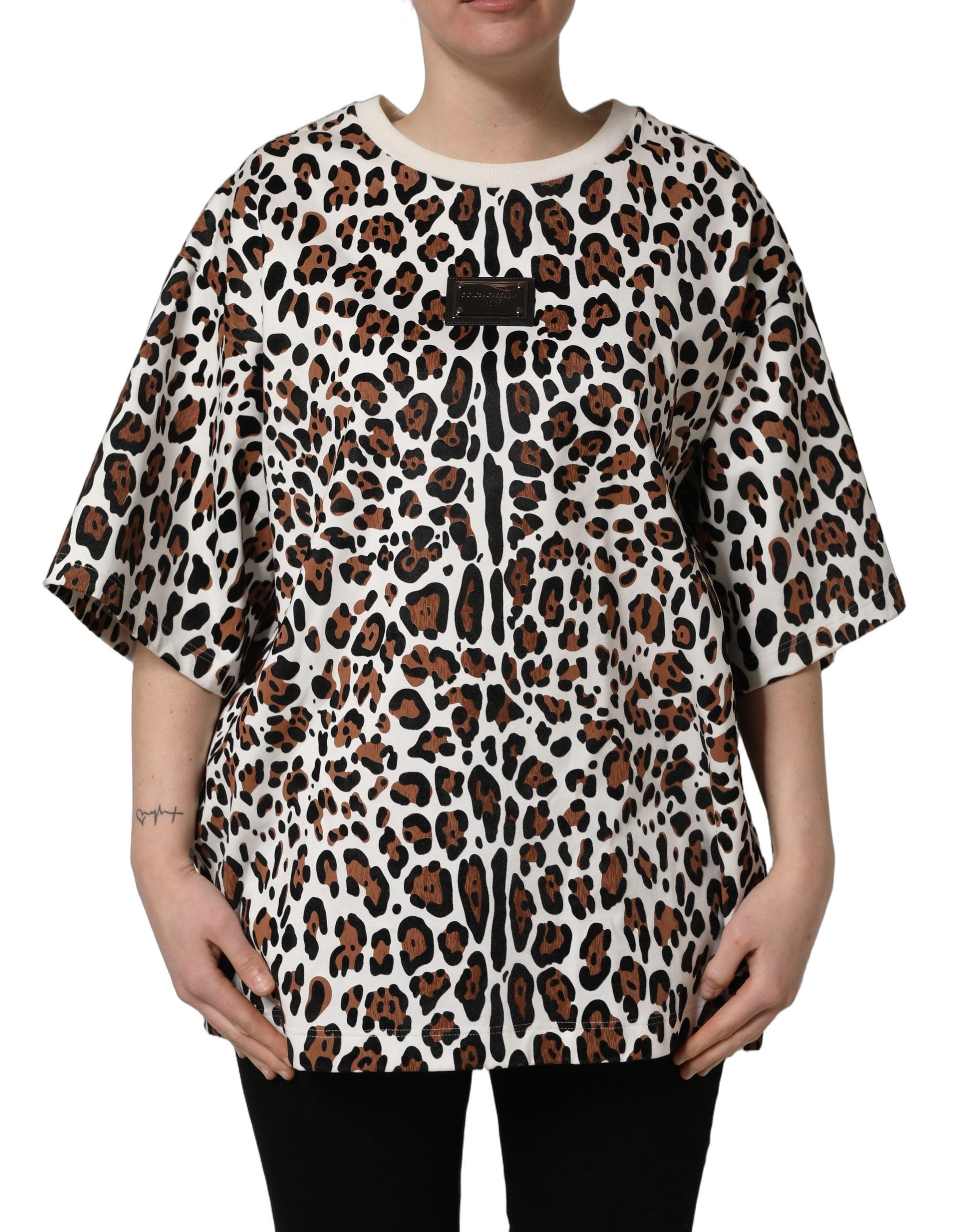 Dolce & Gabbana Multicolor Leopard Print Crew Neck Women's T-shirt (Pre-Owned)